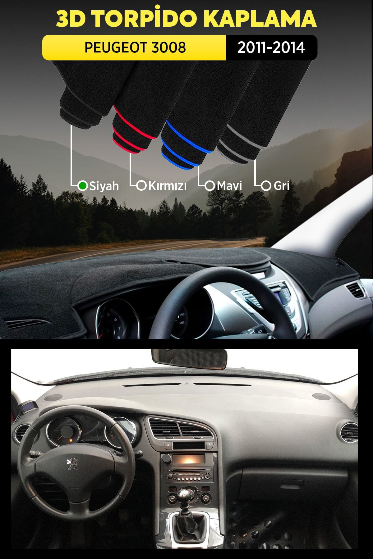 Peugeot 3008 (2011-2014) 3d Torpido Koruma Kılıfı - Ön Göğüs Kapl