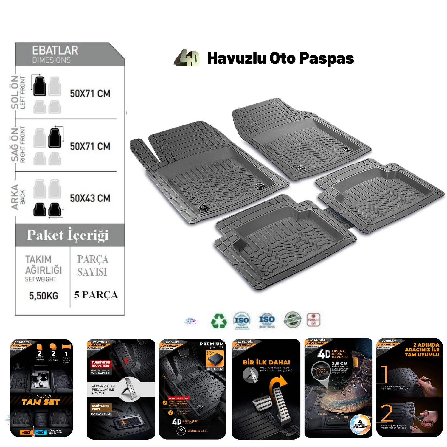 Peugeot 3008 2016 Extra Derin Havuzlu Profosonel 4D Siyah Paspas