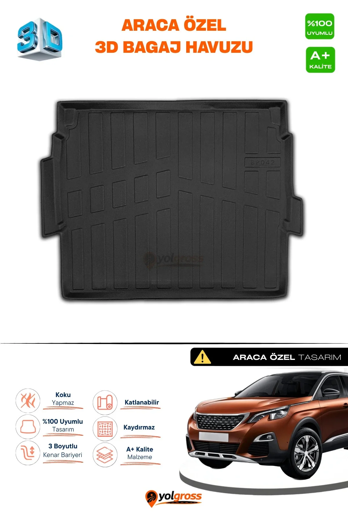 Peugeot 3008 3D Pro Bagaj Havuzu Üst Bagaj 2016-2023 A+ Kalite