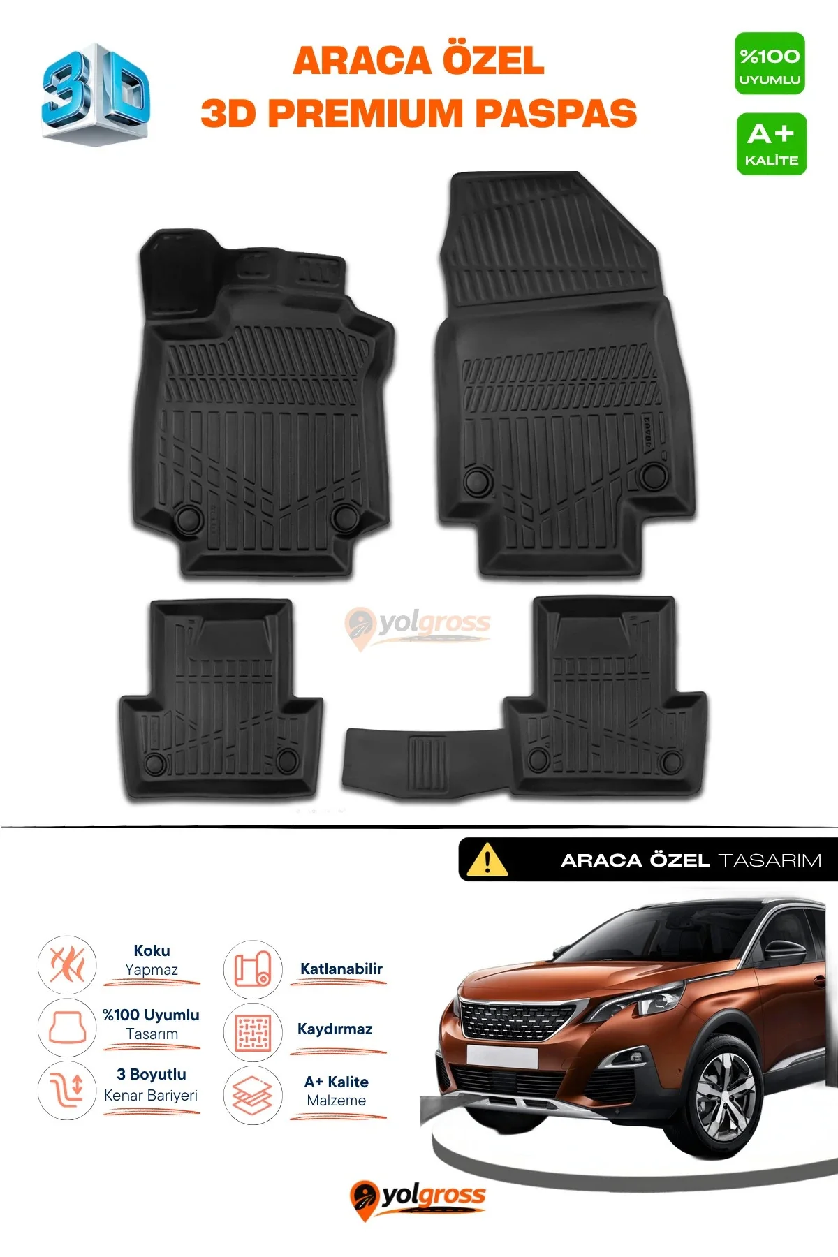 Peugeot 3008 3D Pro Havuzlu Paspas 2016-2023 A+ Kalite