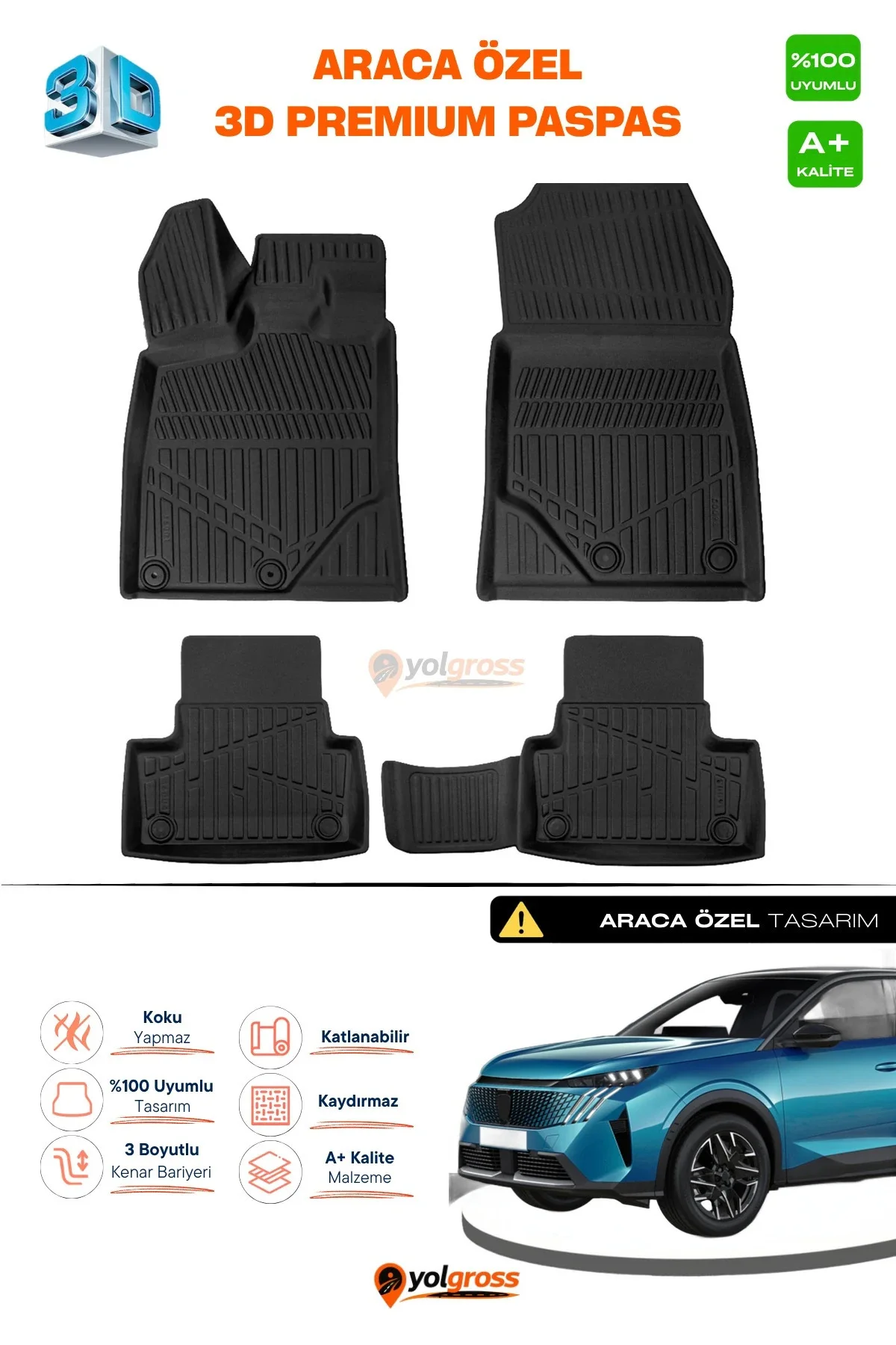 Peugeot 3008 Hybrid 3D Pro Havuzlu Paspas 2024 Üzeri A+ Kalite Peugeot 3008 Hybrid 3D Pro Havuzlu Paspas 2024 Üzeri A+ Kalite
