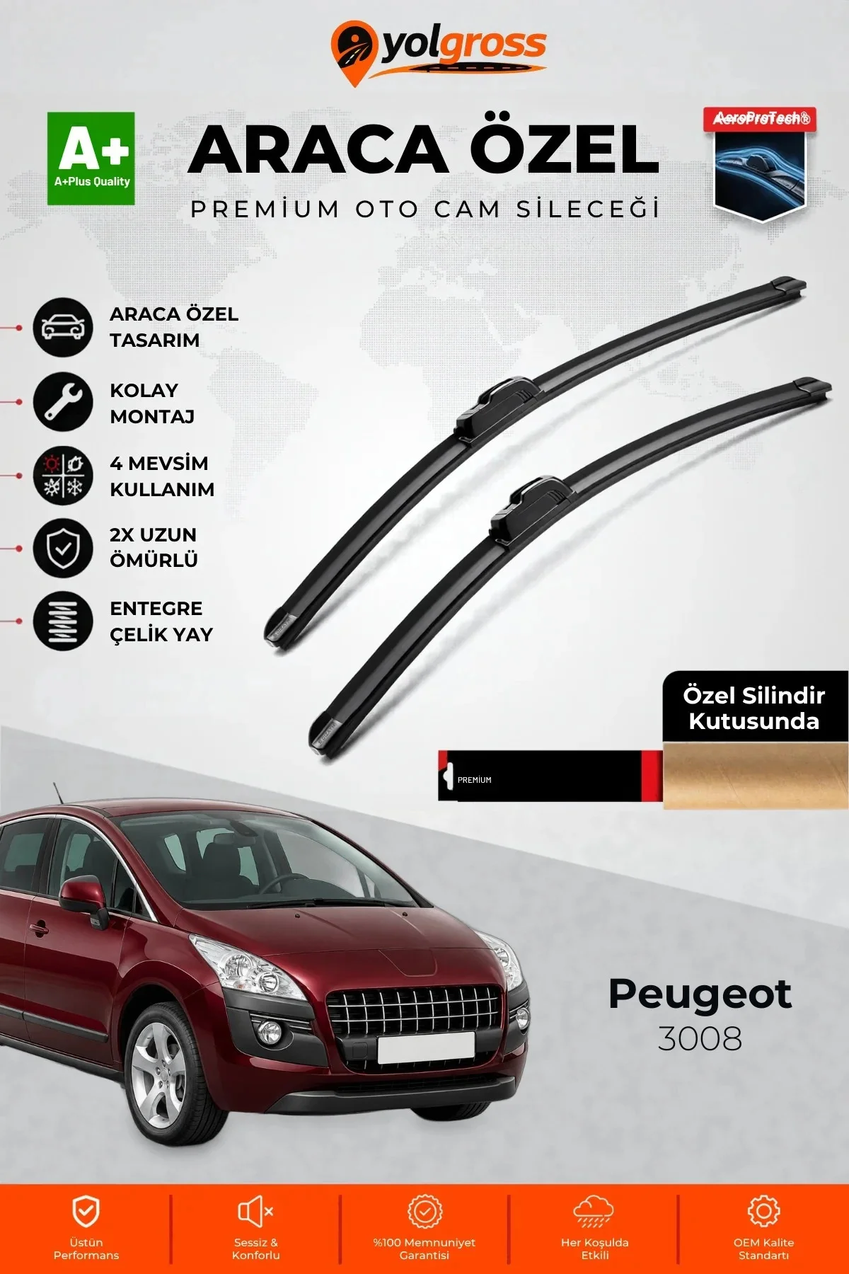Peugeot 3008 Ön Cam Silecek Seti 2009-2016 Premium Araca Özel 75-70 Cm A+ Kalite