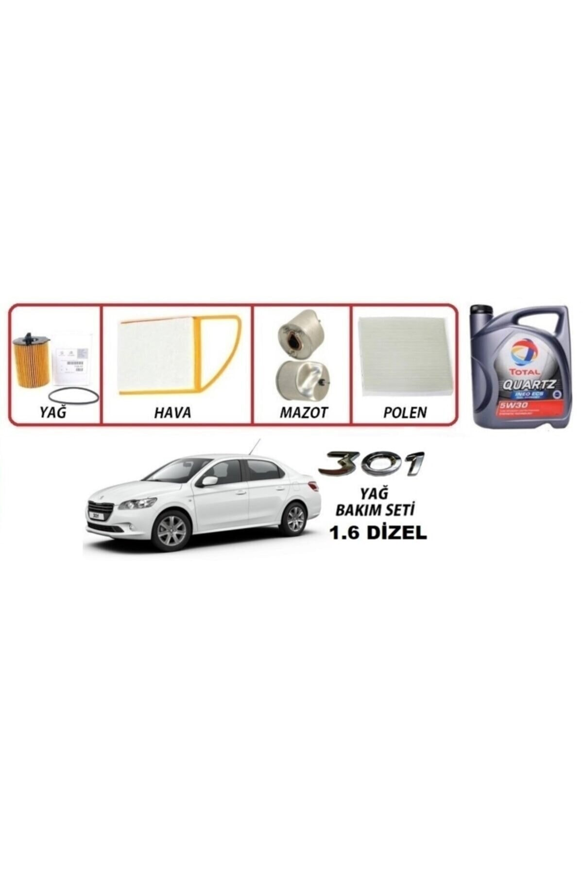 Total Peugeot 301 1.6 Dizel Yağ Bakım 5Li Set 5W30 Ecs Euro5