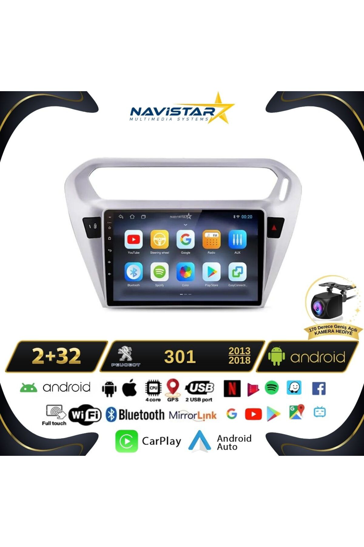 Peugeot 301 2 64gb Kablosuz Carplay 2013-2018 Android 13 Navigasy