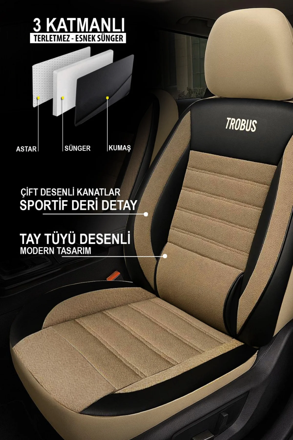 Peugeot 301 2012 ve Sonrası Uyumlu Saren Serisi Bej Koltuk Kılıfı