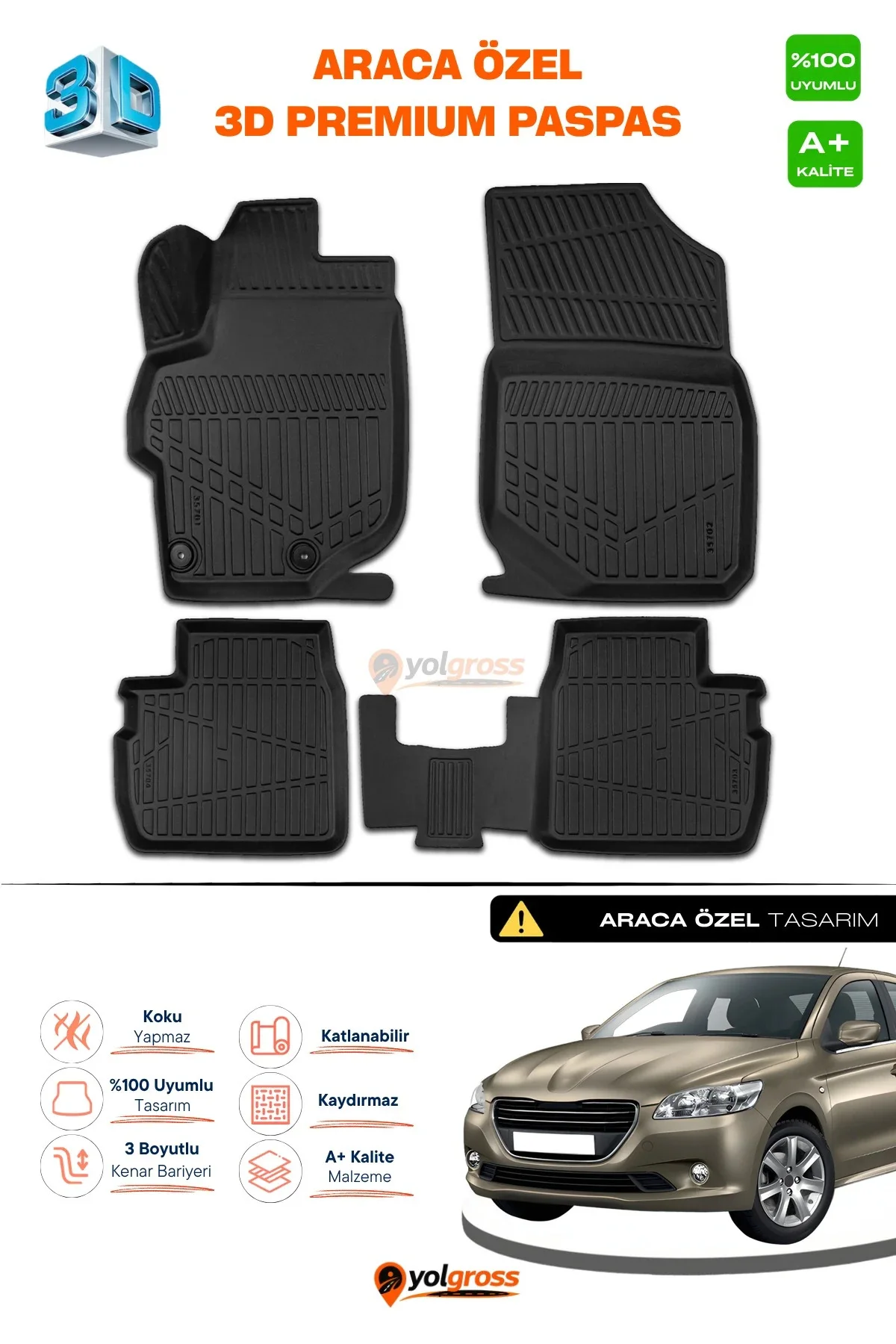 Peugeot 301 3D Pro Havuzlu Paspas 2013 Üzeri A+ Kalite Peugeot 301 3D Pro Havuzlu Paspas 2013 Üzeri A+ Kalite