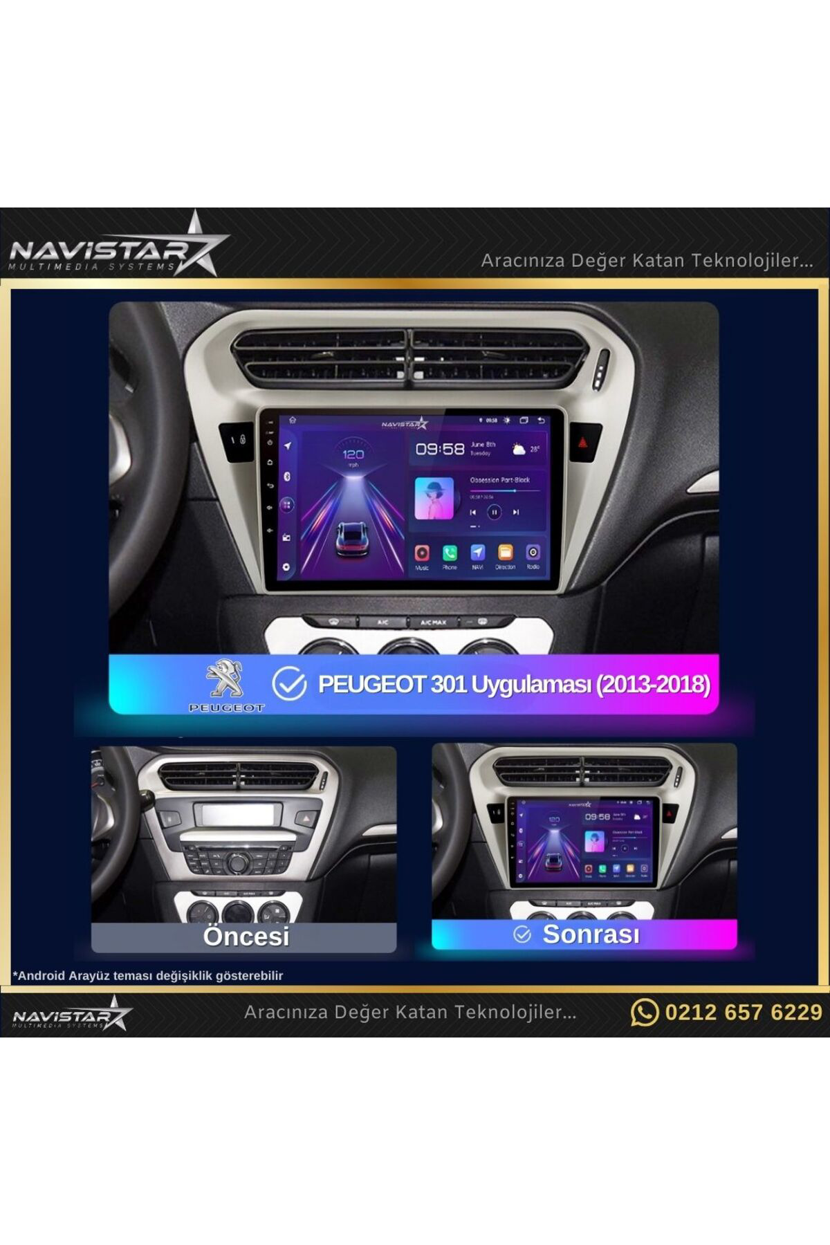 Peugeot 301 4gb 64gb Kablosuz Carplay 2013-2018 Android 13 Naviga