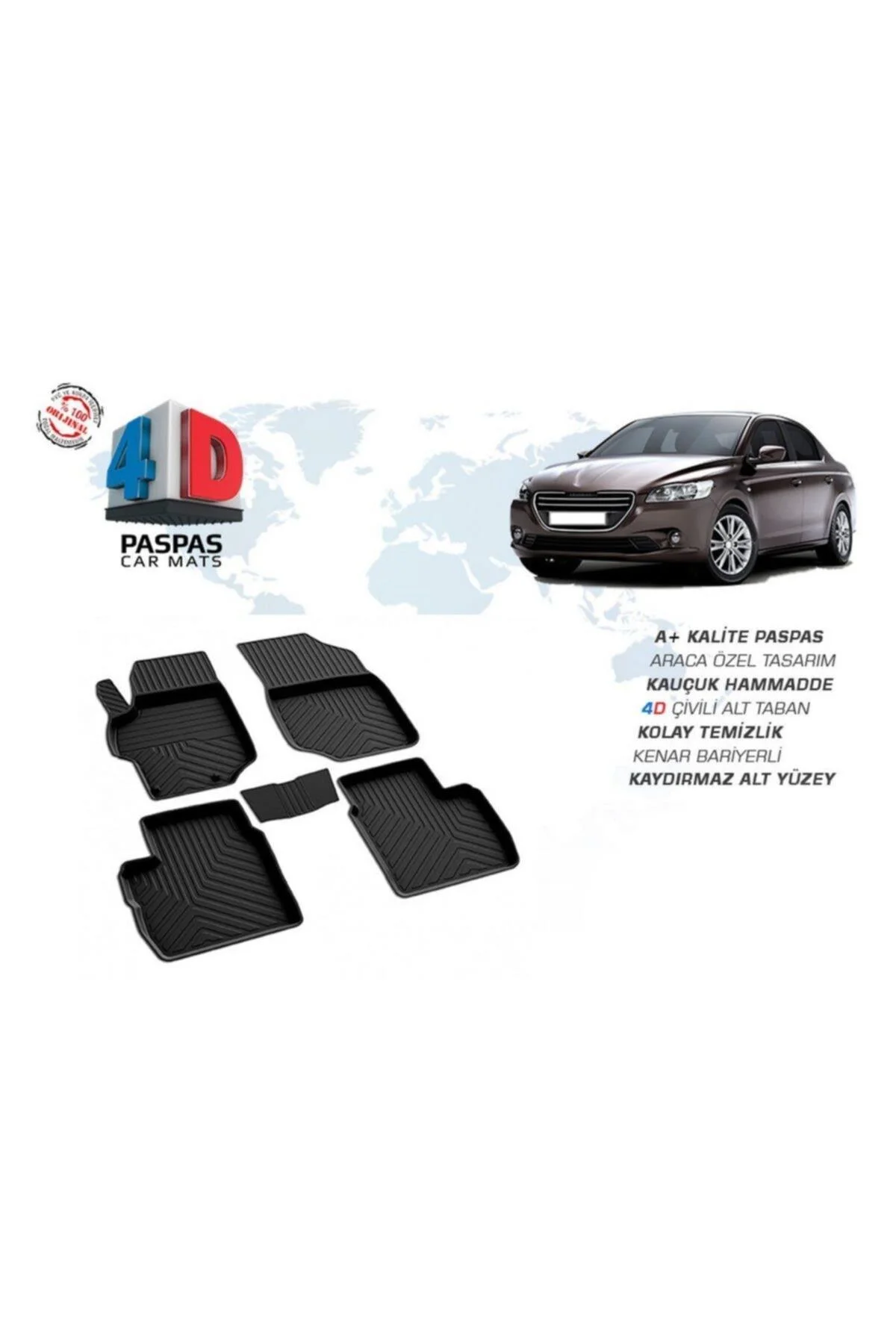 Peugeot 301 Ferrous 4d Havuzlu Kauçuk Paspas 2013 Ve Üstü