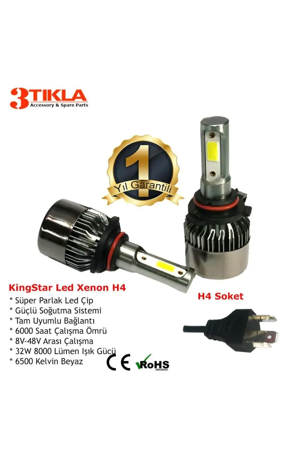 Peugeot 306 1993-1997 Far Ampul H4 Beyaz Led Xenon 8000 Lümen