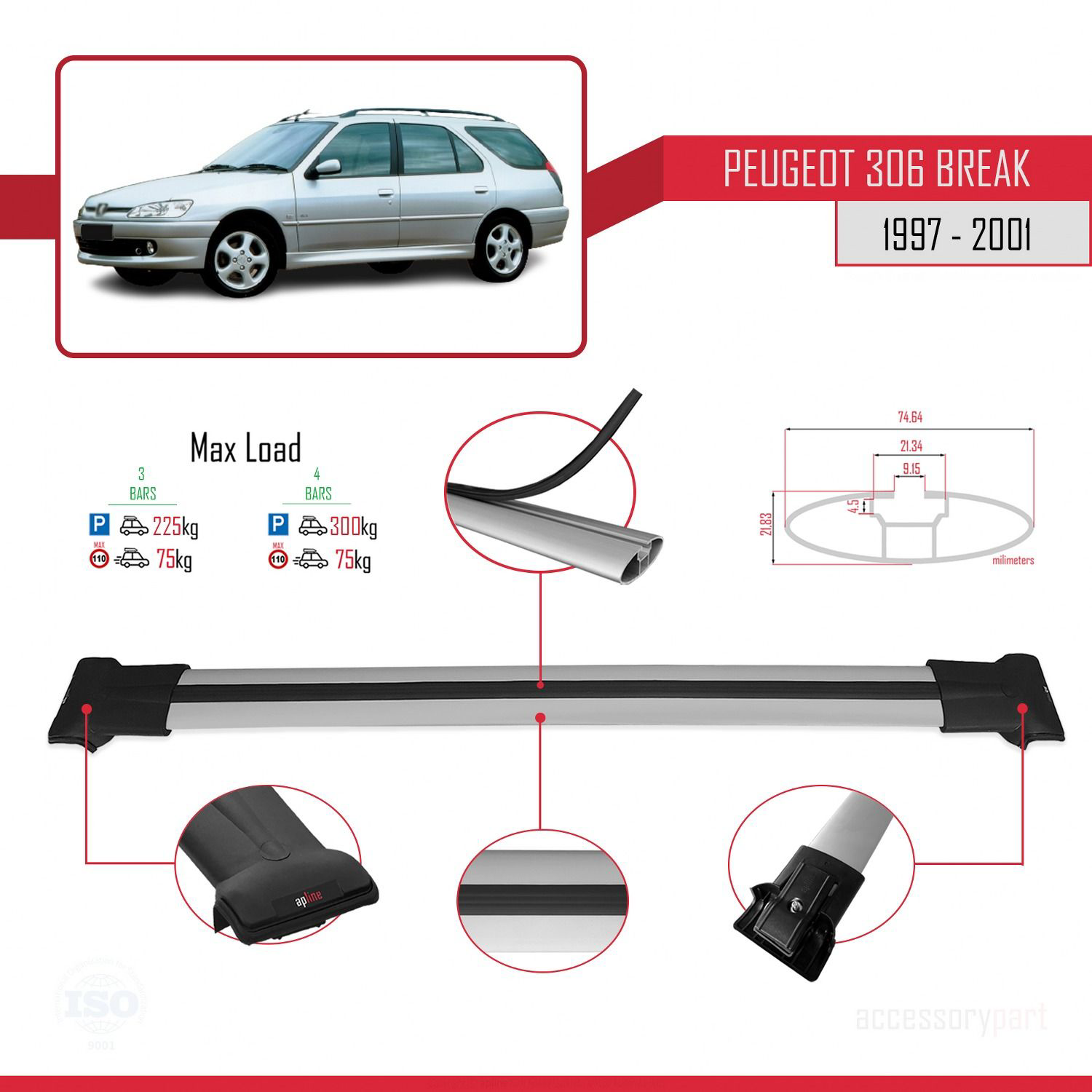 Peugeot 306 Estate 1997-2001 Arası ile uyumlu FLY Model Ara Atkı 