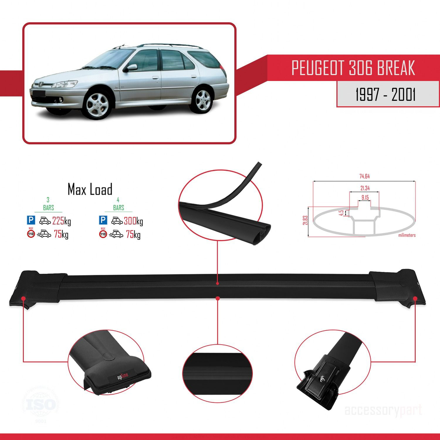 Peugeot 306 Estate 1997-2001 Arası ile uyumlu FLY Model Ara Atkı 
