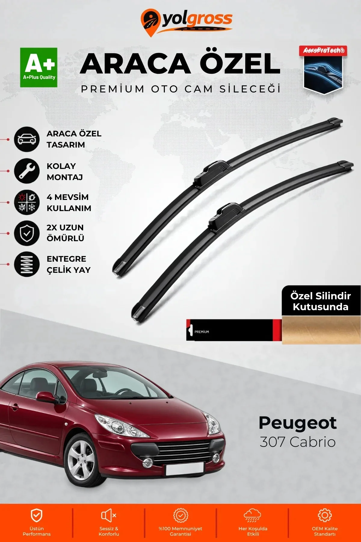Peugeot 307 Cabrio Ön Cam Silecek Seti 2005-2009 Premium Araca Özel 70-65 Cm A+ Kalite