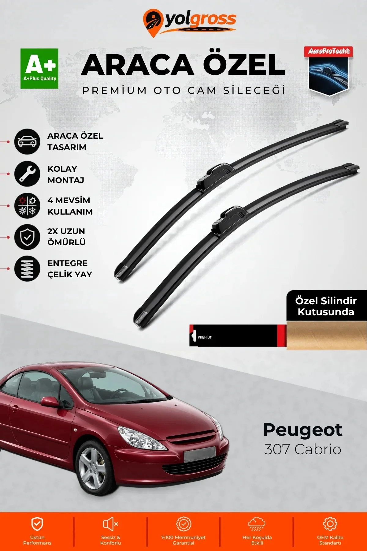 Peugeot 307 Cabrio Ön Cam Silecek Seti 2003-2005 Premium Araca Özel 70-60 Cm A+ Kalite