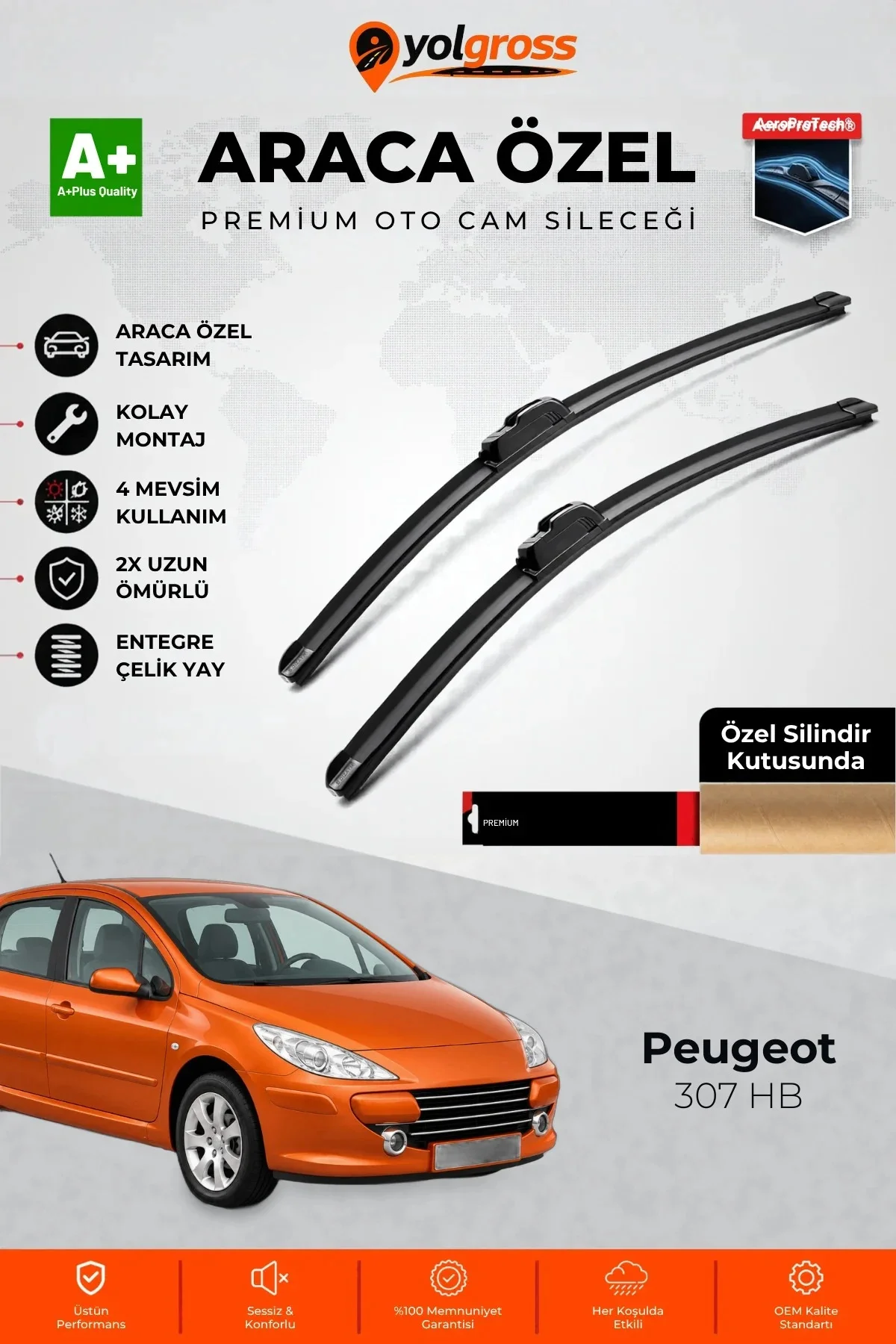 Peugeot 307 HB Ön Cam Silecek Seti 2005-2008 Premium Araca Özel 70-65 Cm A+ Kalite