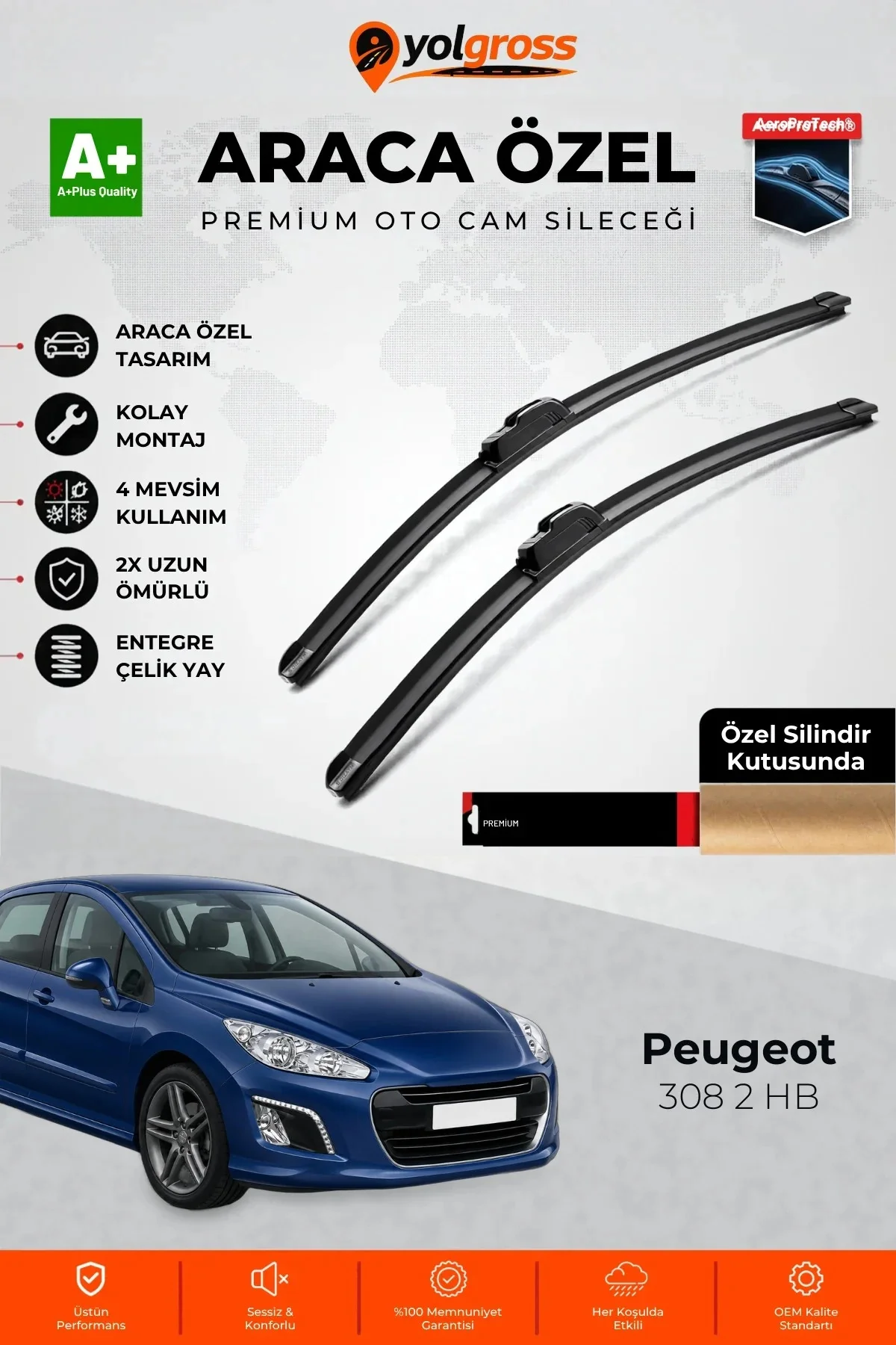 Peugeot 308 2 HB Ön Cam Silecek Seti 2013-2021 Premium Araca Özel 60-45 Cm A+ Kalite