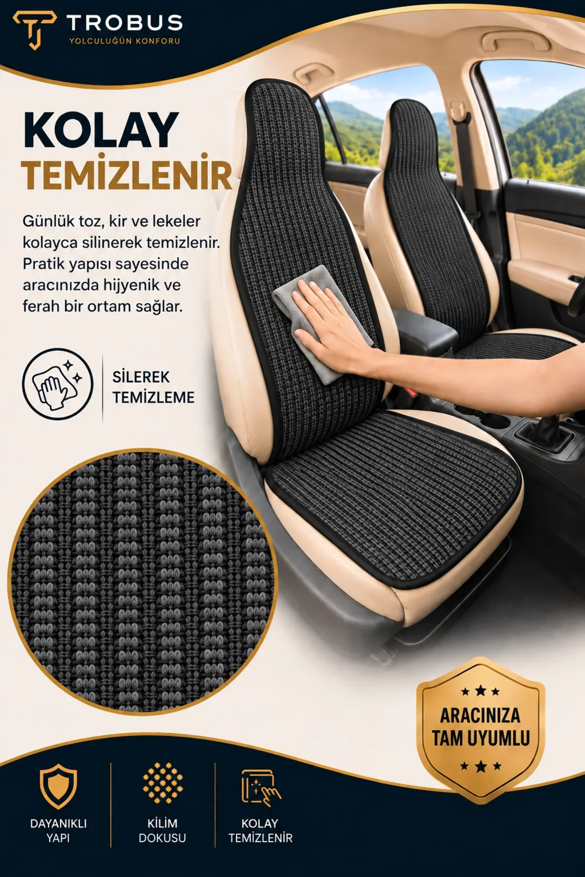 Peugeot 308 2007-2013 Örme Ön 2 Parça Minder Terletmez Kaymaz Taban Füme - Görsel 7
