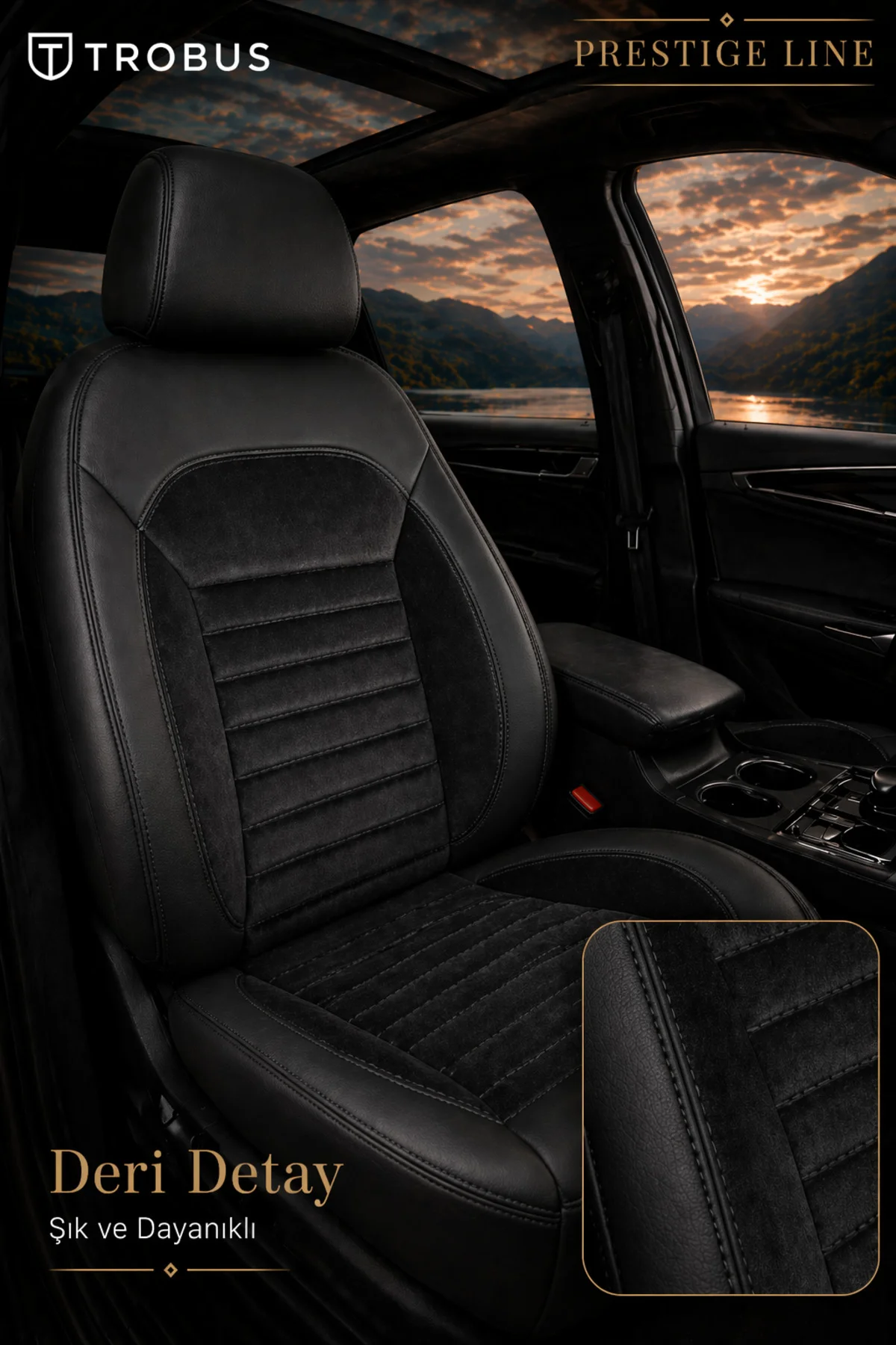 Peugeot 308 2007 ve Sonrası Tay Tüyü Deri Detay Koltuk Kılıfı Prestige Line Siyah