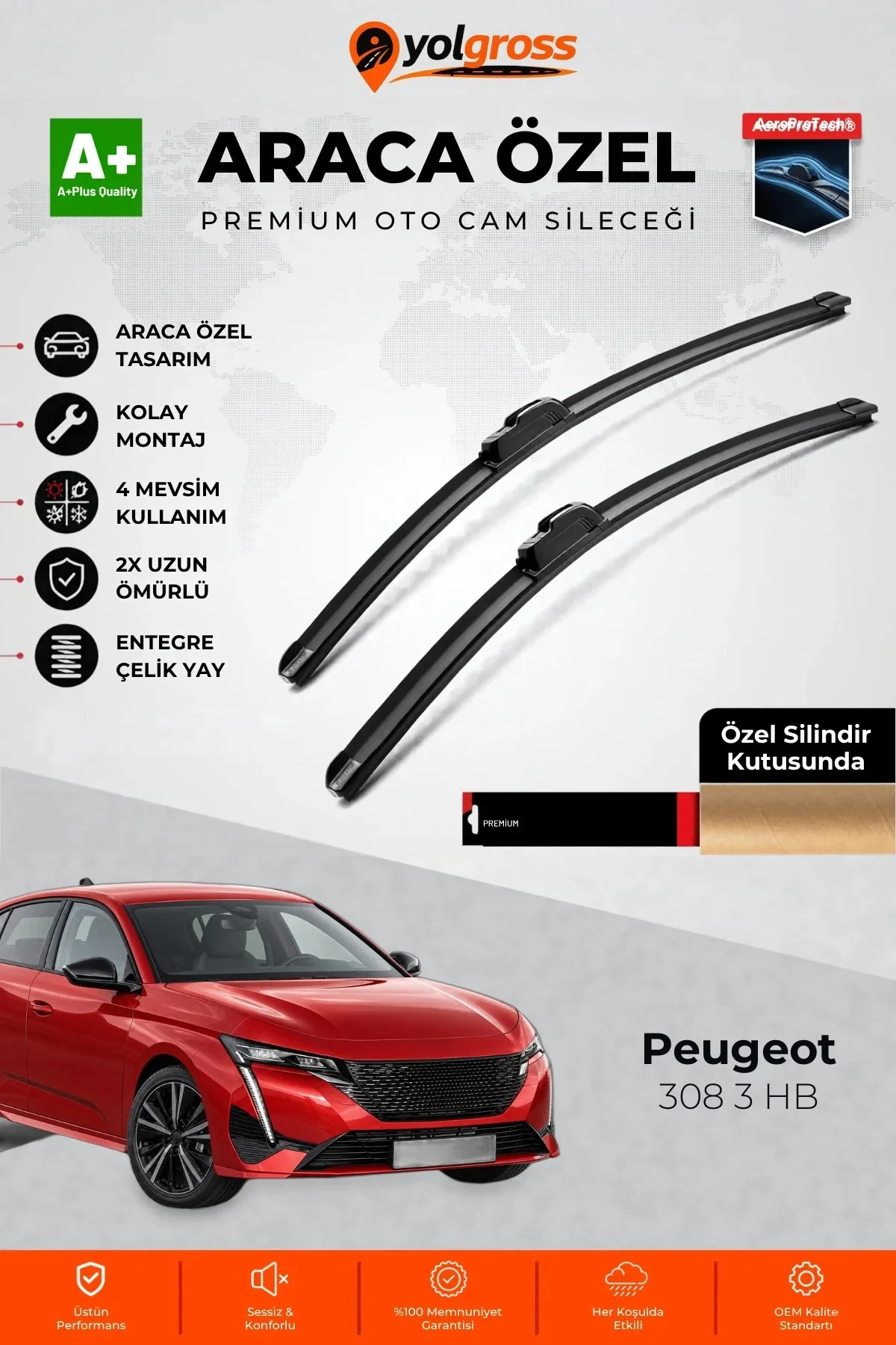 Peugeot 308 3 HB Ön Cam Silecek Seti 2021 Üzeri Premium Araca Özel 60-40 Cm A+ Kalite