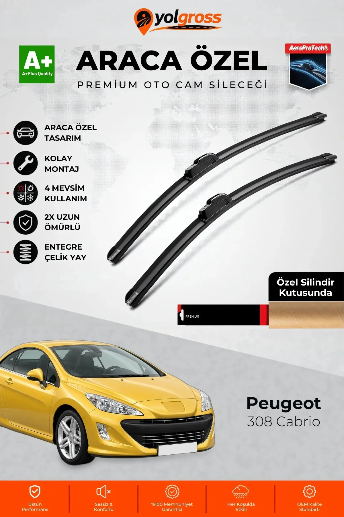 Peugeot 308 Cabrio Ön Cam Silecek Seti 2009-2015 Premium Araca Özel 75 Cm A+ Kalite