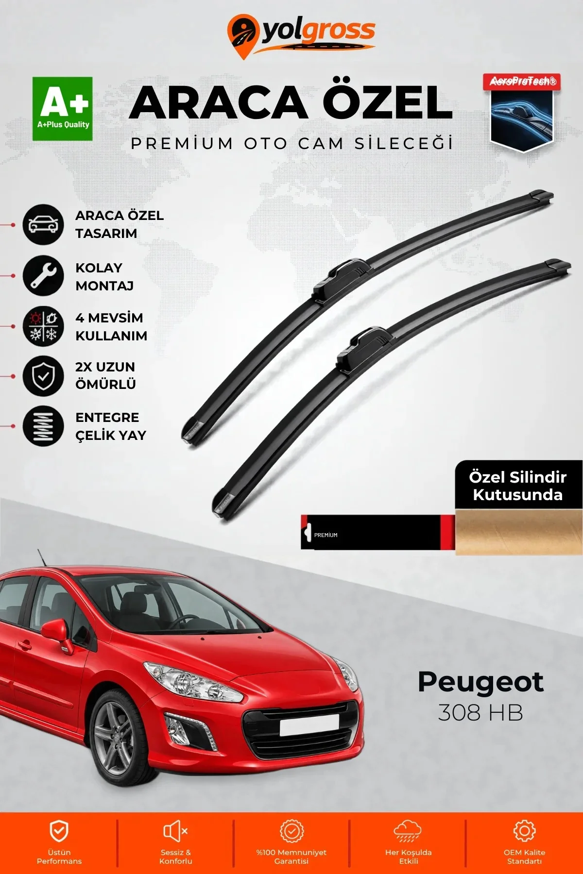 Peugeot 308 HB Ön Cam Silecek Seti 2007-2013 Premium Araca Özel 75-65 Cm A+ Kalite