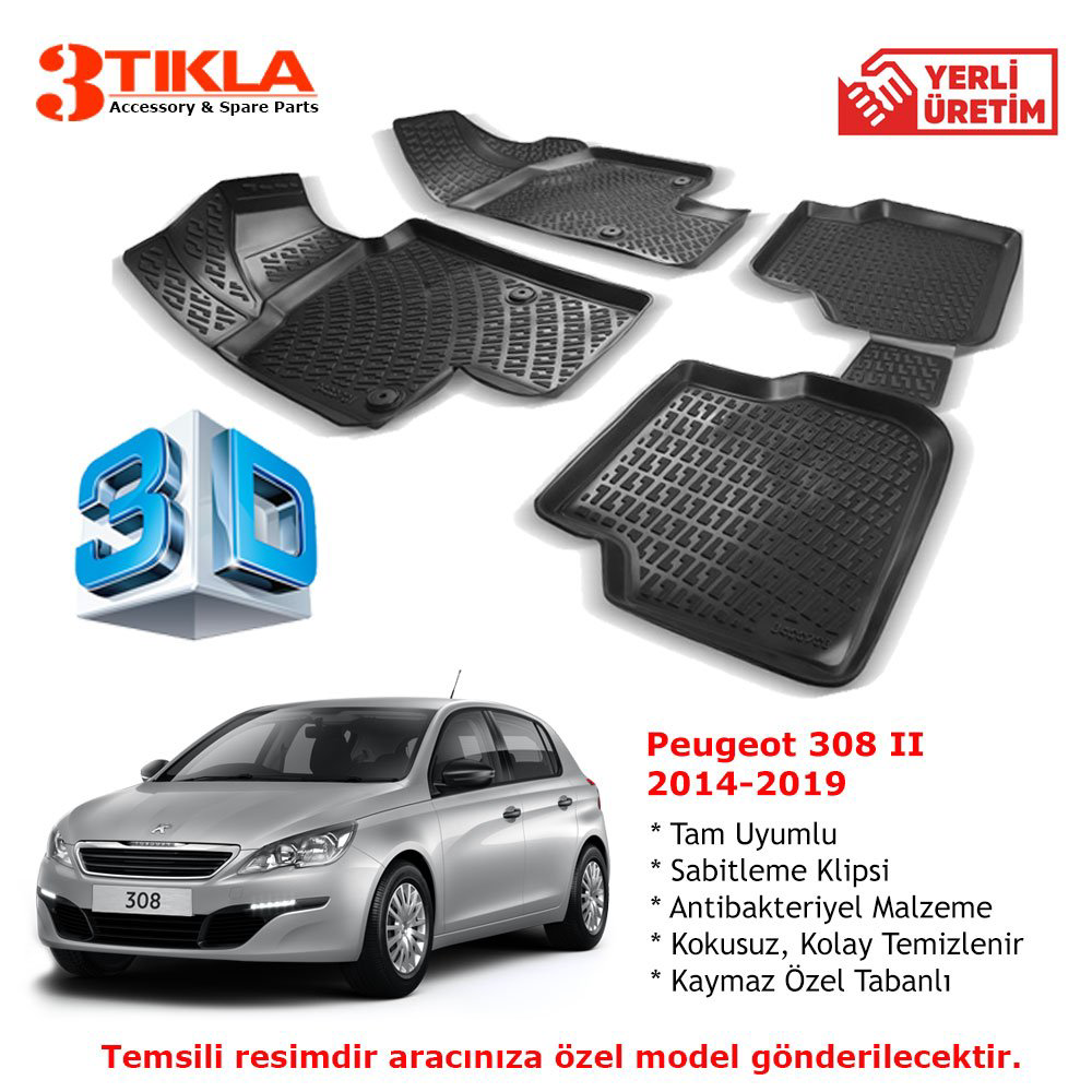 Peugeot 308 II 2014-2019 Premium 3D Havuzlu Paspas Seti