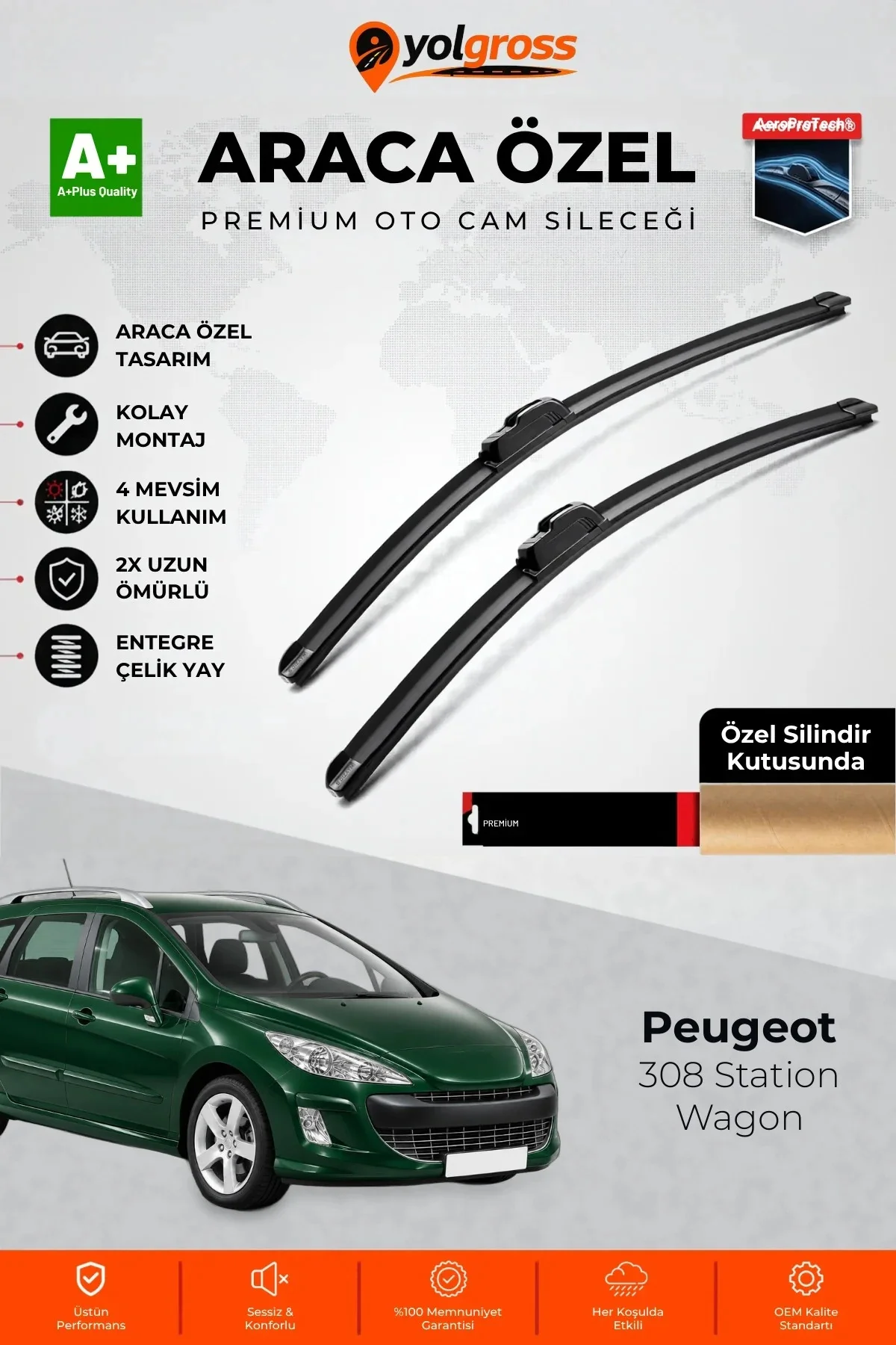 Peugeot 308 Station Wagon Ön Cam Silecek Seti 2008-2014 Premium Araca Özel 75-65 Cm A+ Kalite