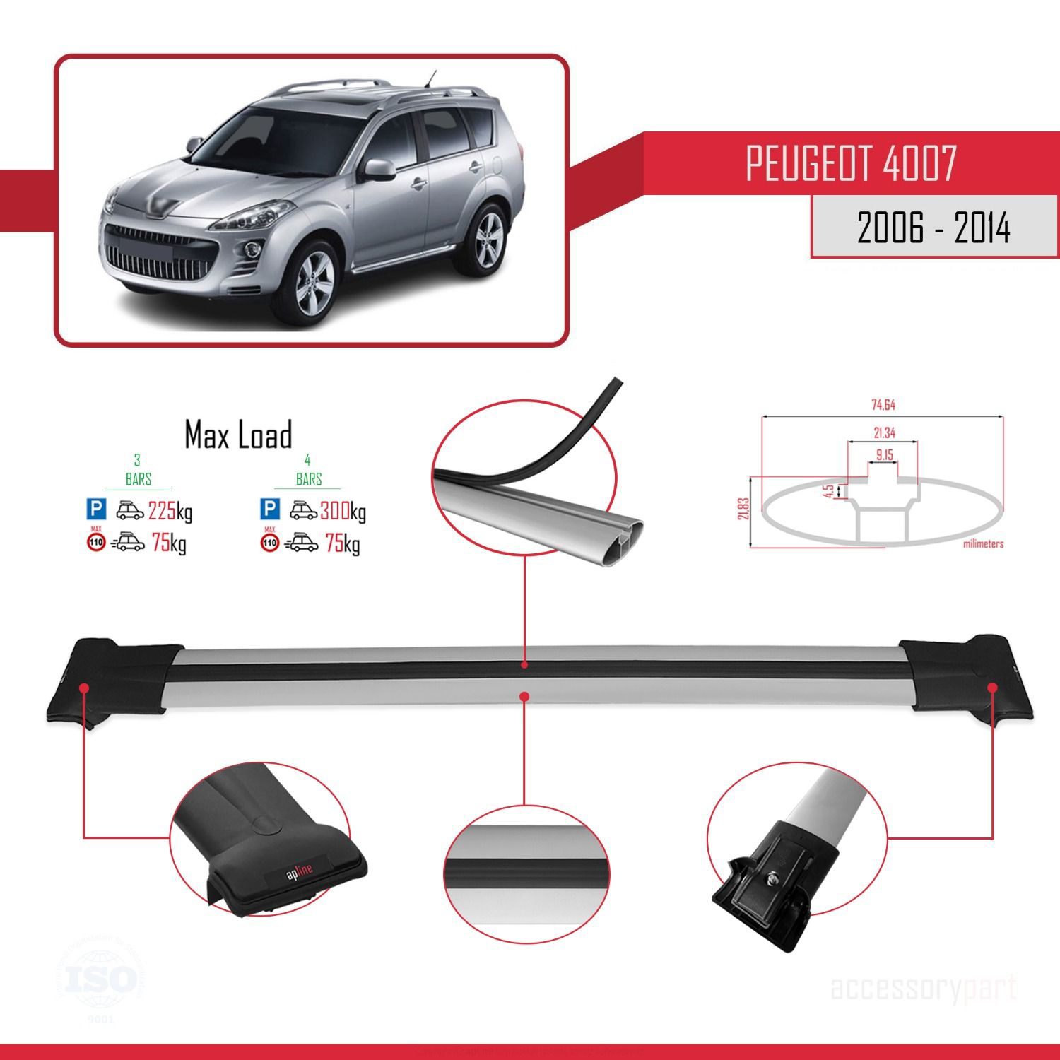 Peugeot 4007 2006-2014 Arası ile Uyumlu FLY Model Ara Atkı Tavan 