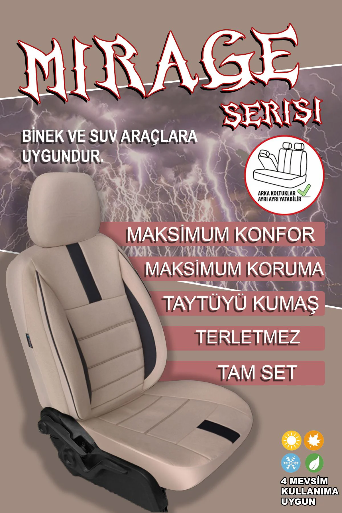 PEUGEOT 406 1996-2006Uyumlu Oto Koltuk Kılıfı Mirage Serisi - Bej
