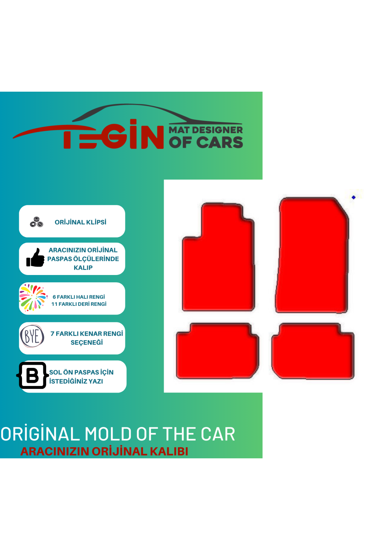 Peugeot 407 Coupe 2005-2010 Prime Siyah Deri Kırmızı Kenar Paspas