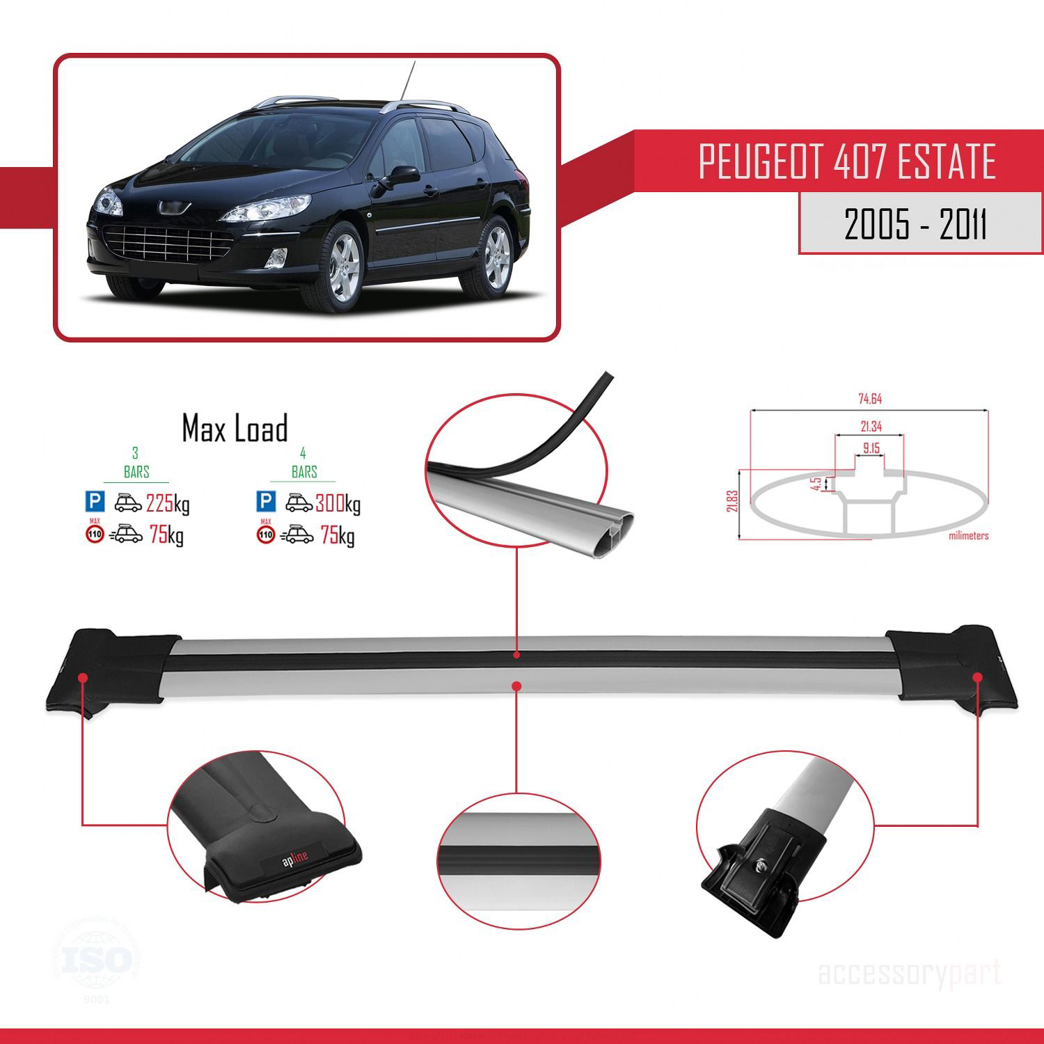 Peugeot 407 ESTATE 2005-2011 Arası ile Uyumlu FLY Model Ara Atkı 