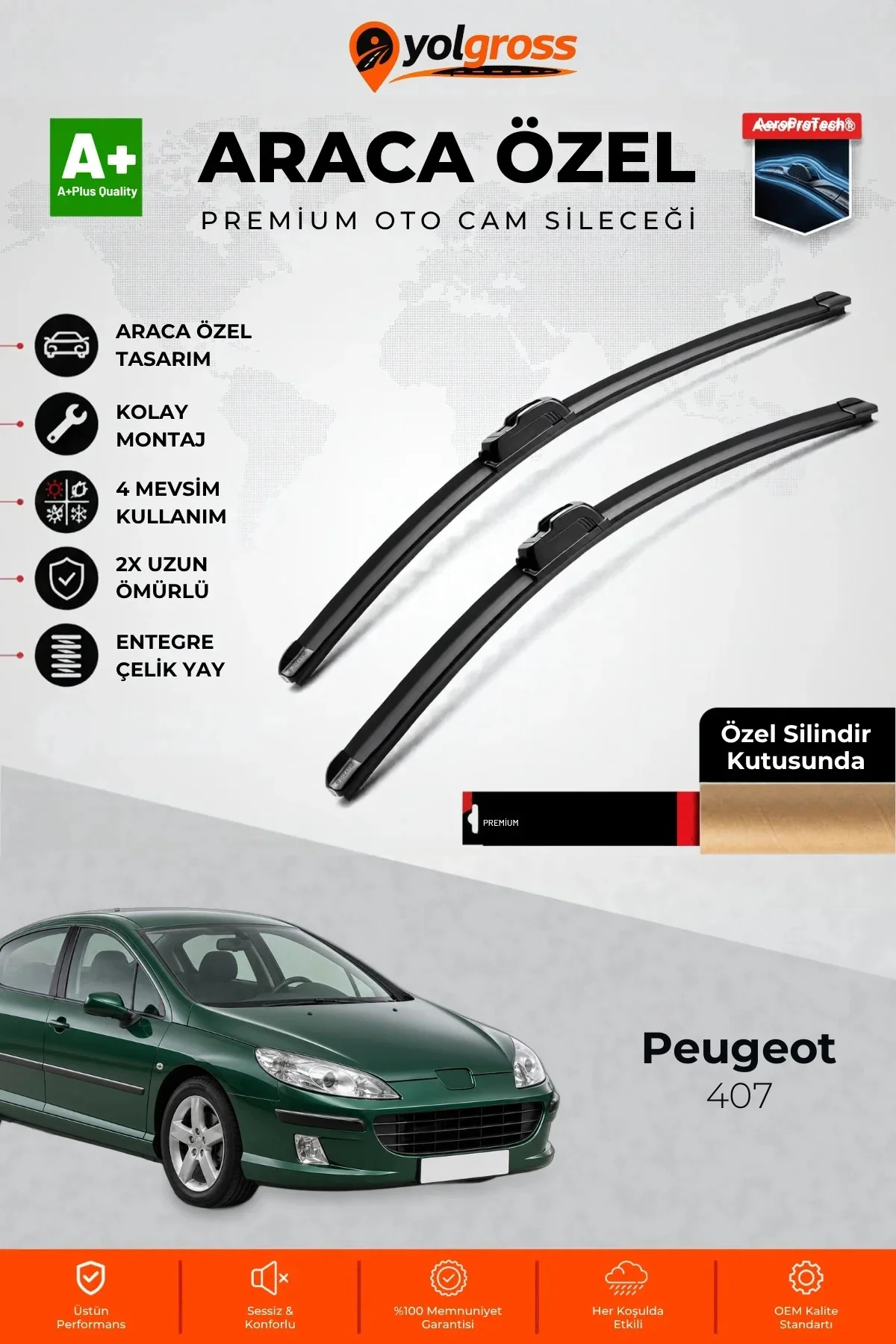 Peugeot 407 Ön Cam Silecek Seti 2004-2011 Premium Araca Özel 70-70 Cm A+ Kalite