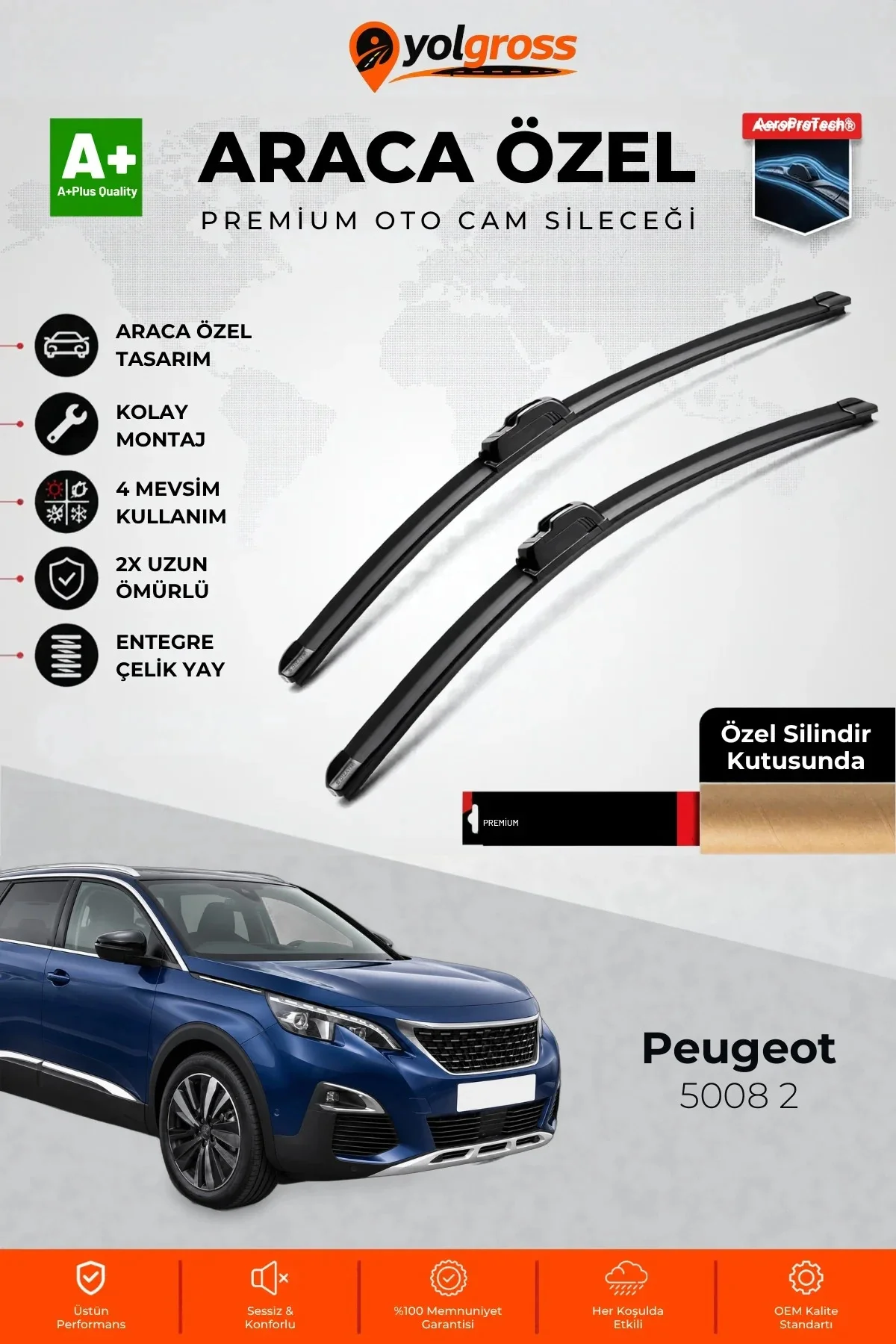 Peugeot 5008 2 Ön Cam Silecek Seti 2017-2024 Premium Araca Özel 70-40 Cm A+ Kalite