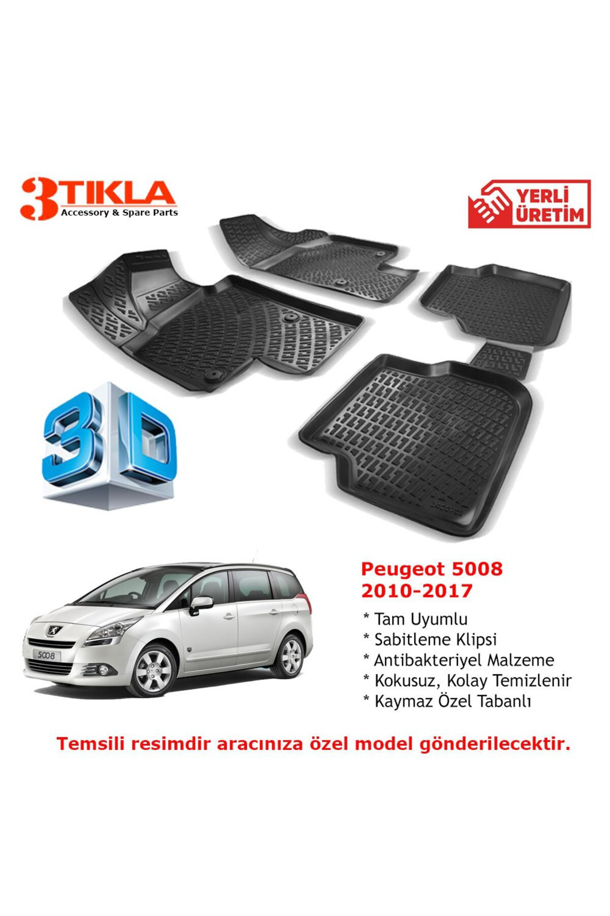Peugeot 5008 2010-2017 Premium 3D Havuzlu Paspas Seti