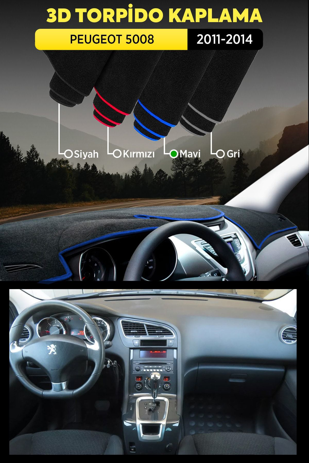 Peugeot 5008 (2011-2014) 3d Torpido Koruma Kılıfı - Ön Göğüs Kapl