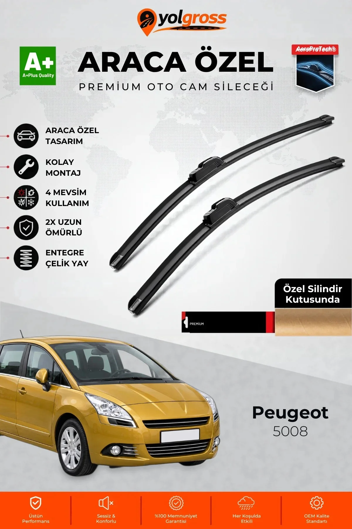 Peugeot 5008 Ön Cam Silecek Seti 2009-2017 Premium Araca Özel 75-70 Cm A+ Kalite