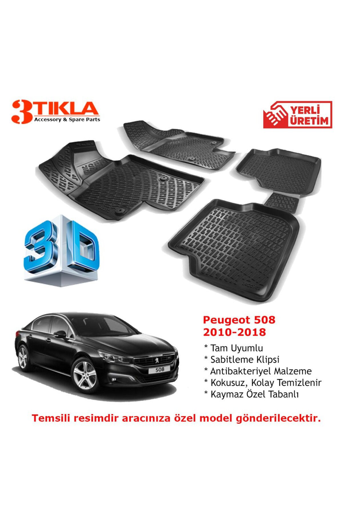 Peugeot 508 2010-2018 Premium 3D Havuzlu Paspas Seti