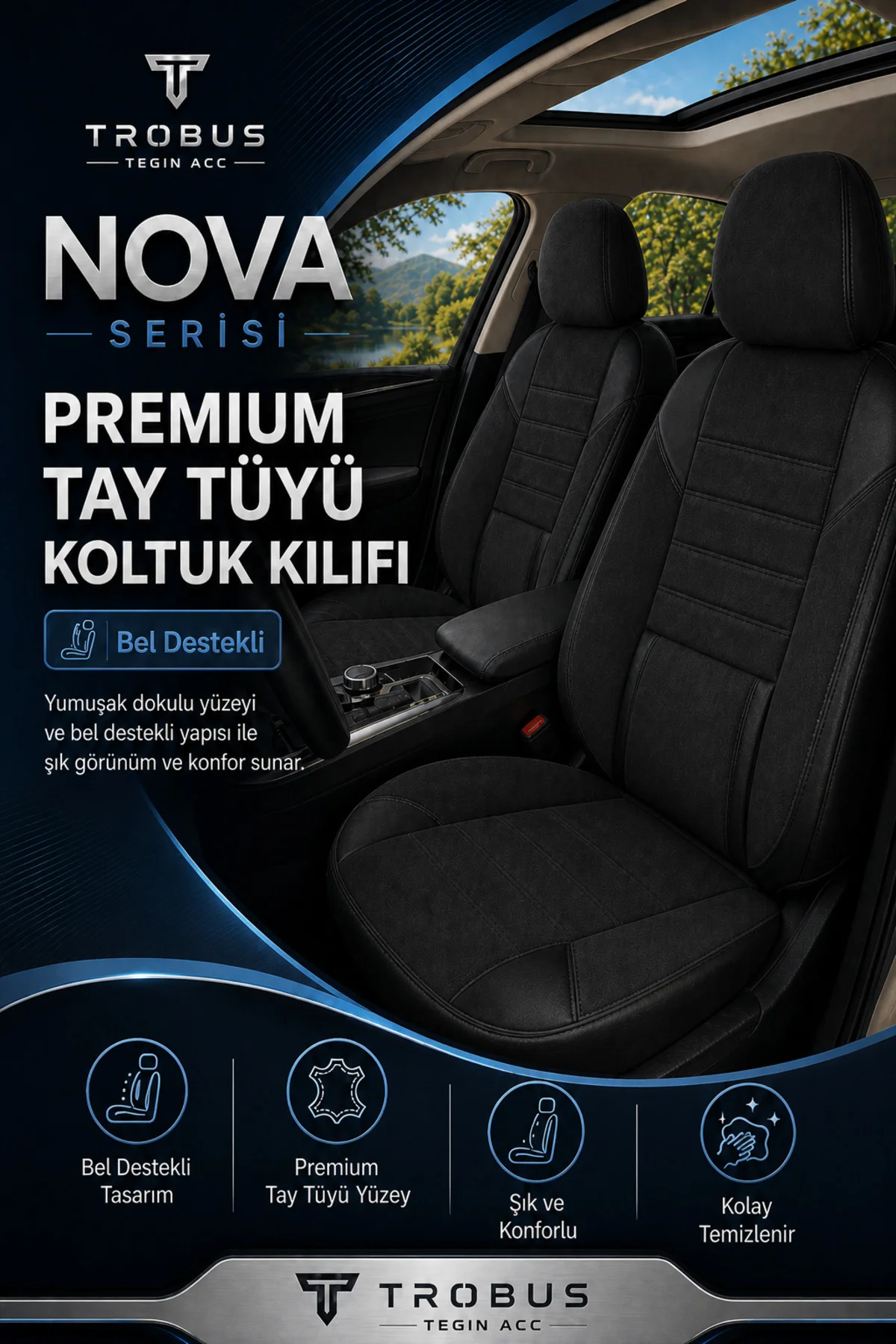 Peugeot 508 2011+ Uyumlu Nova Serisi Tay Tüyü Bel Destekli Siyah Premium Koltuk Kılıfı Fiyatı, Yorumları ve Özellikleri