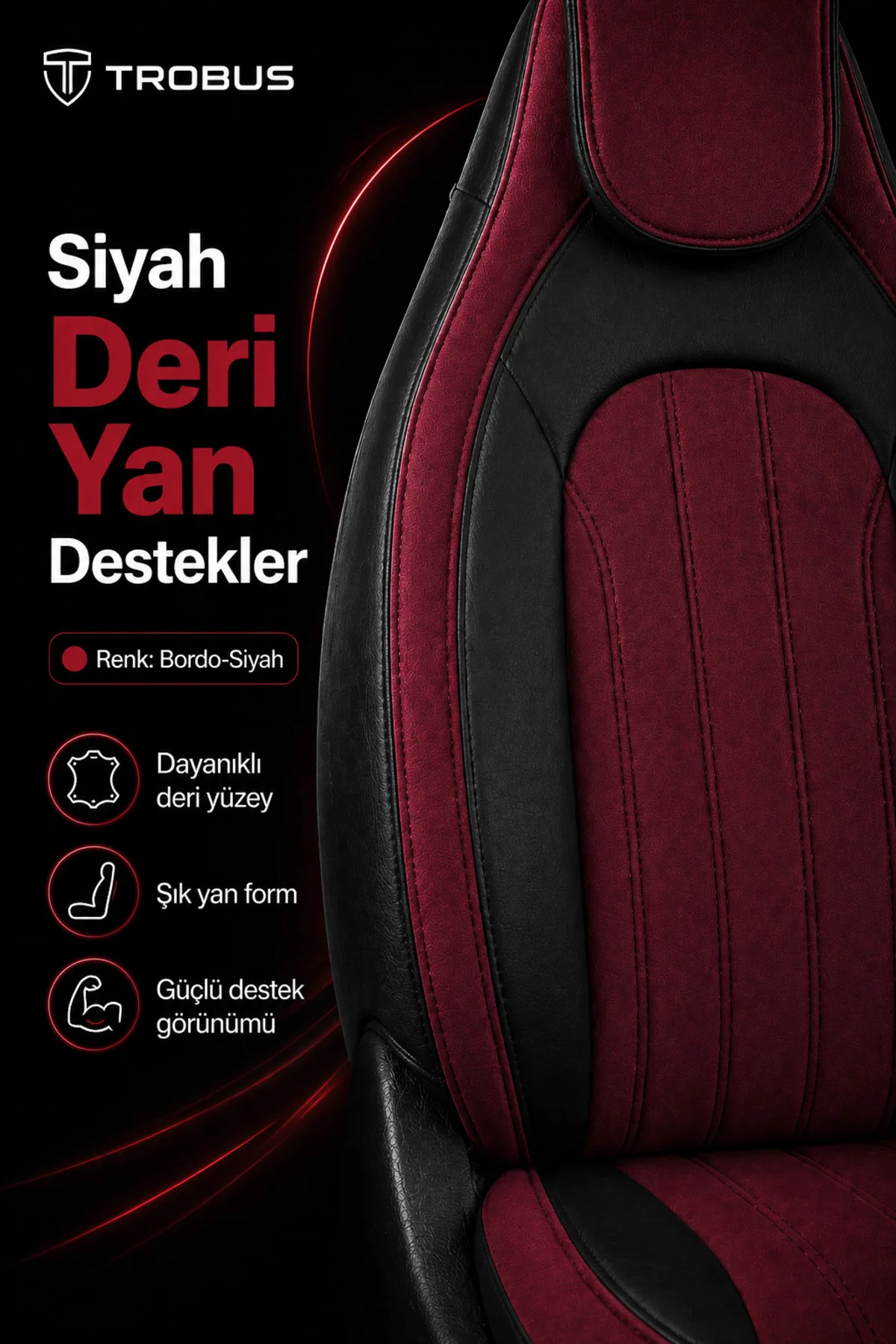 Peugeot 508 2011 ve Sonrası Bel Destekli Tay Tüyü Koltuk Kılıfı Tokyo Serisi Bordo Siyah Fiyatı, Yorumları ve Özellikleri