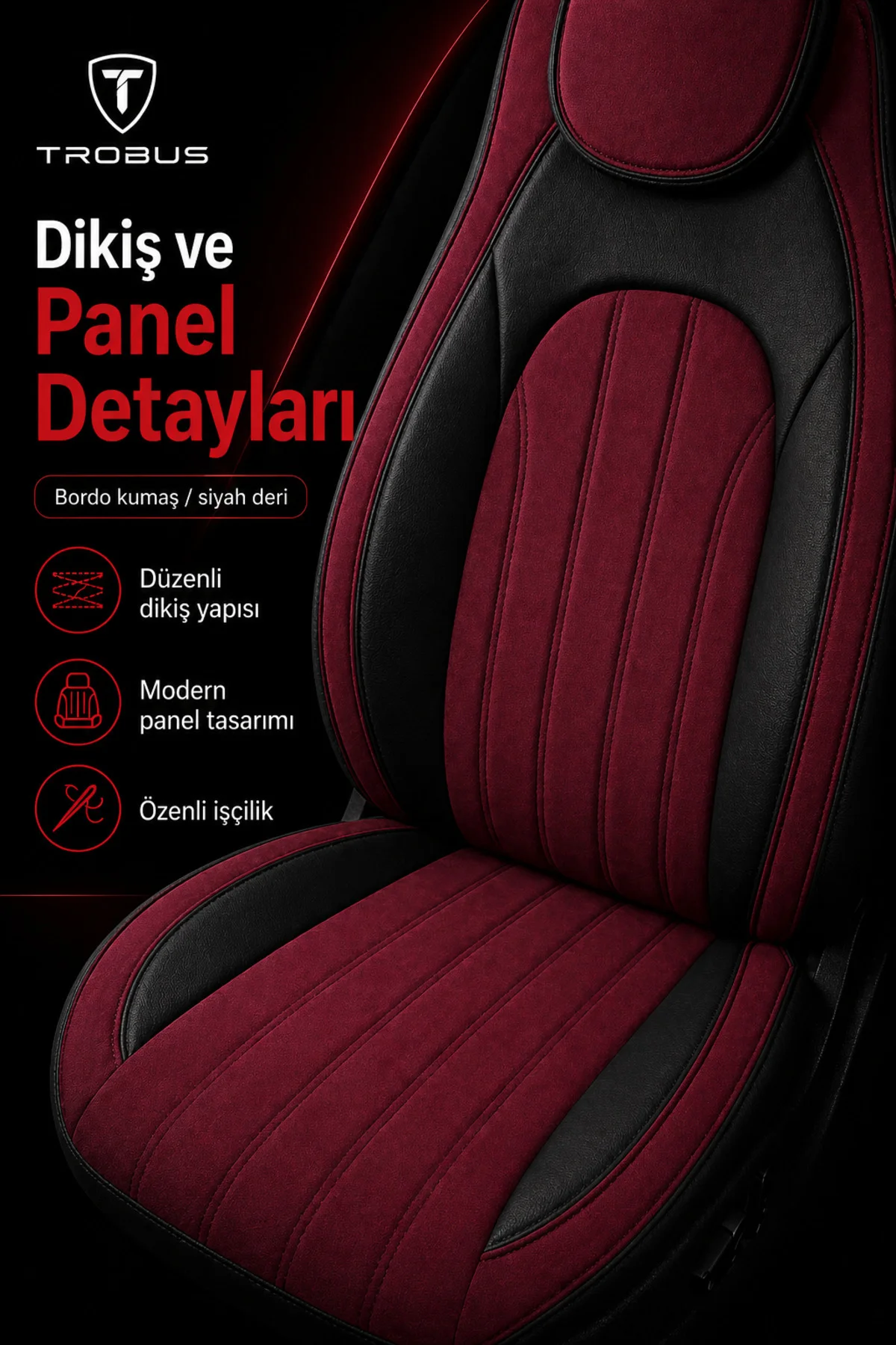 Peugeot 508 2011 ve Sonrası Bel Destekli Tay Tüyü Koltuk Kılıfı Tokyo Serisi Bordo Siyah Fiyatı, Yorumları ve Özellikleri