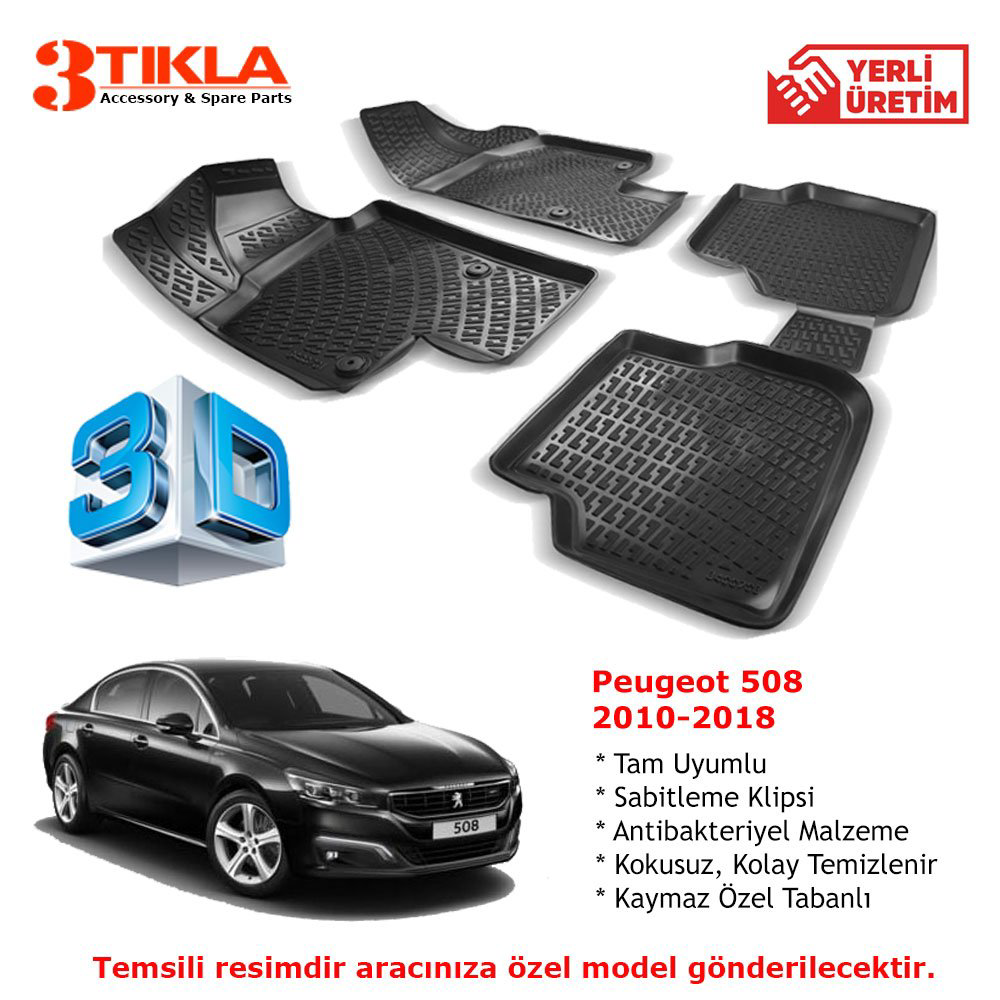 Peugeot 508 2010-2018 Premium 3D Havuzlu Paspas Seti