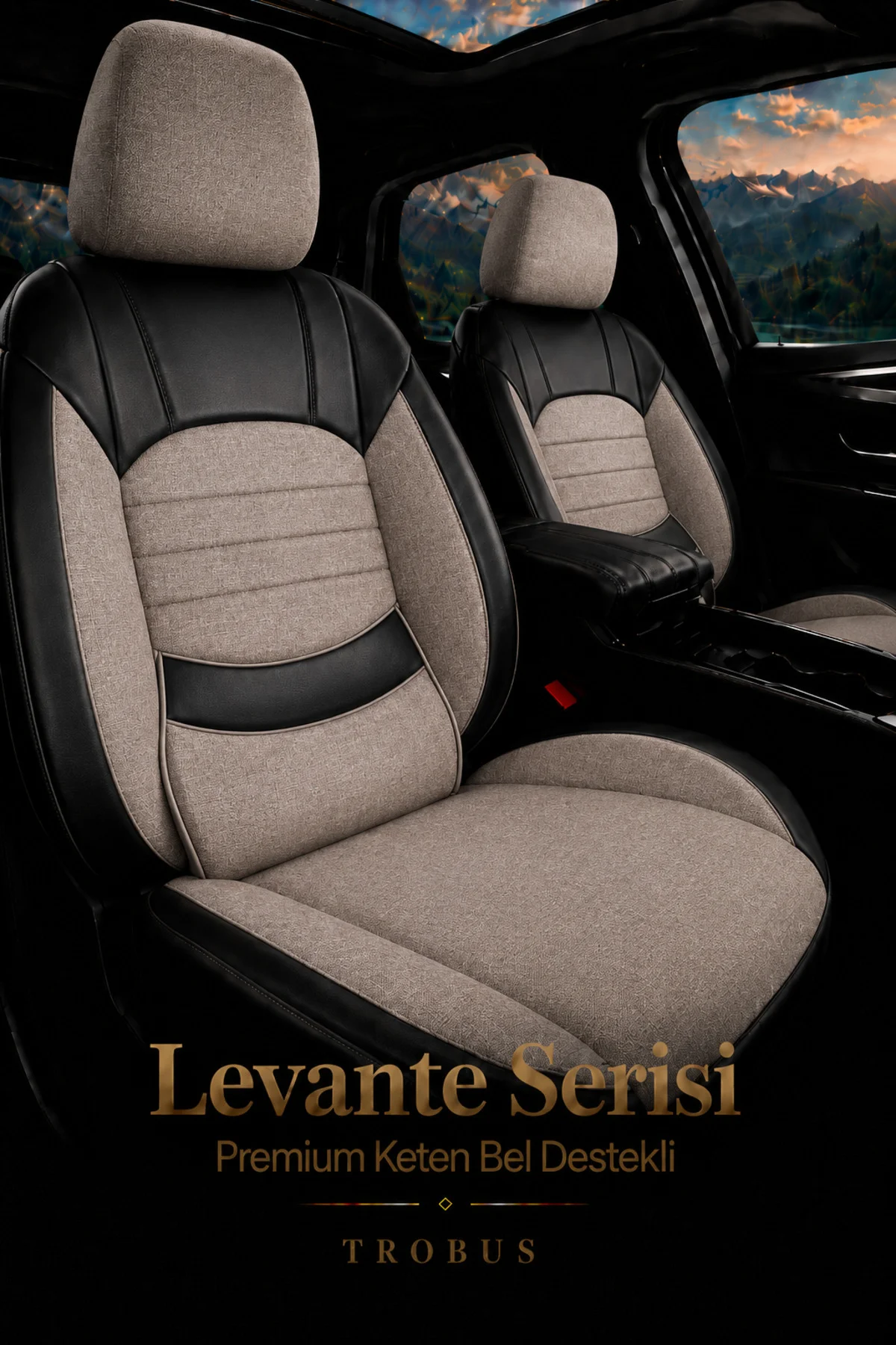Peugeot Bibper 2008-2019 Uyumlu Levante Serisi Bel Destekli Keten Bej Siyah Koltuk Kılıfı