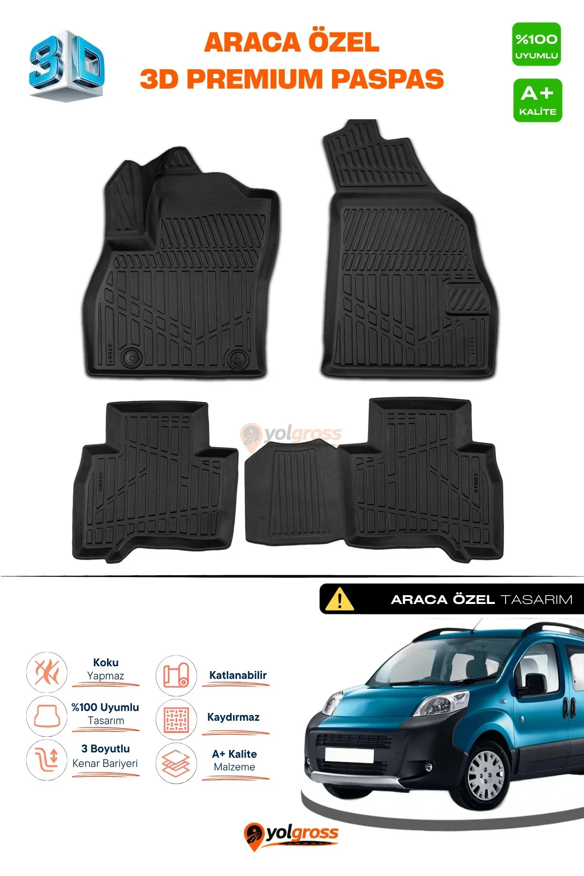 Peugeot Bipper 3D Pro Havuzlu Paspas 2007 Üzeri A+ Kalite