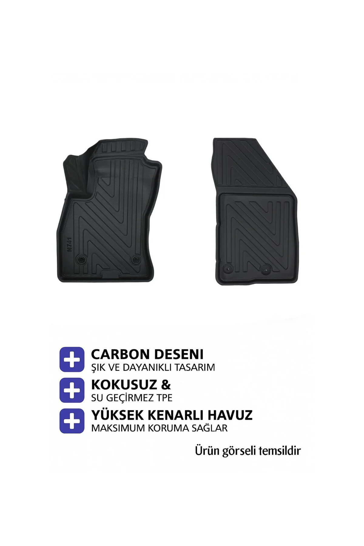 Peugeot Bipper Panelvan (2 Parça) 2008-2018 Allure Siyah 3D Havuzlu Paspas