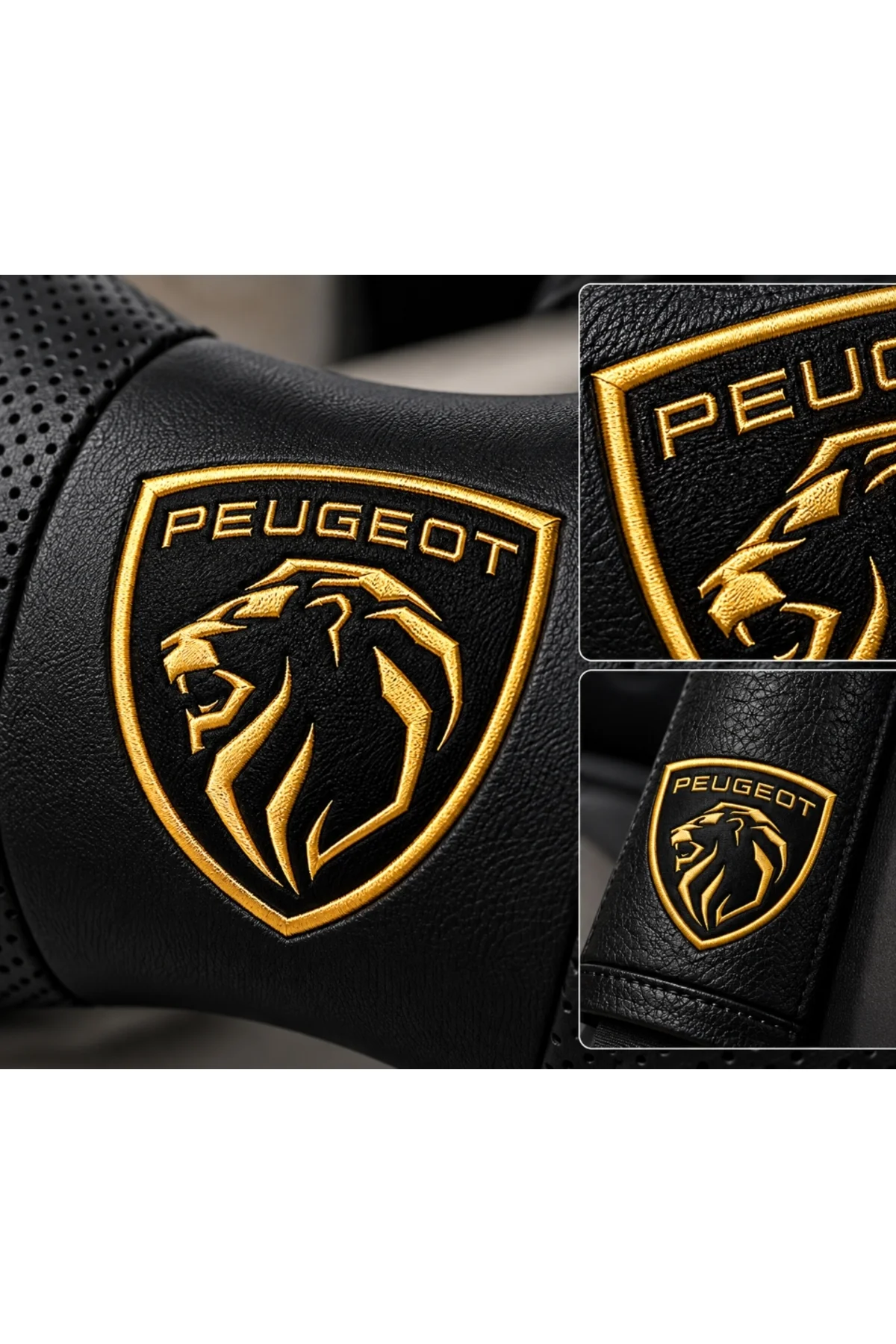 Peugeot Gold Logolu 2 Adet Boyun Yastığı + 2 Adet Kemer Pedi Siyah Suni Deri 4 Parça Oto Konfor Seti Peugeot Gold Logolu 2 Adet Boyun Yastığı + 2 Adet Kemer Pedi Siyah Suni Deri 4 Parça Oto Konfor Seti - Görsel 3