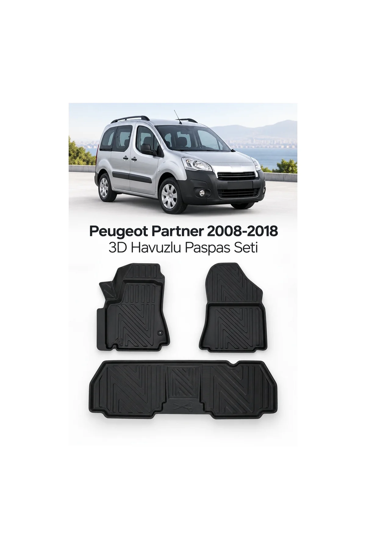 Peugeot Partner 2008-2018 Karbon Desenli Premium 3D Havuzlu Oto Paspas