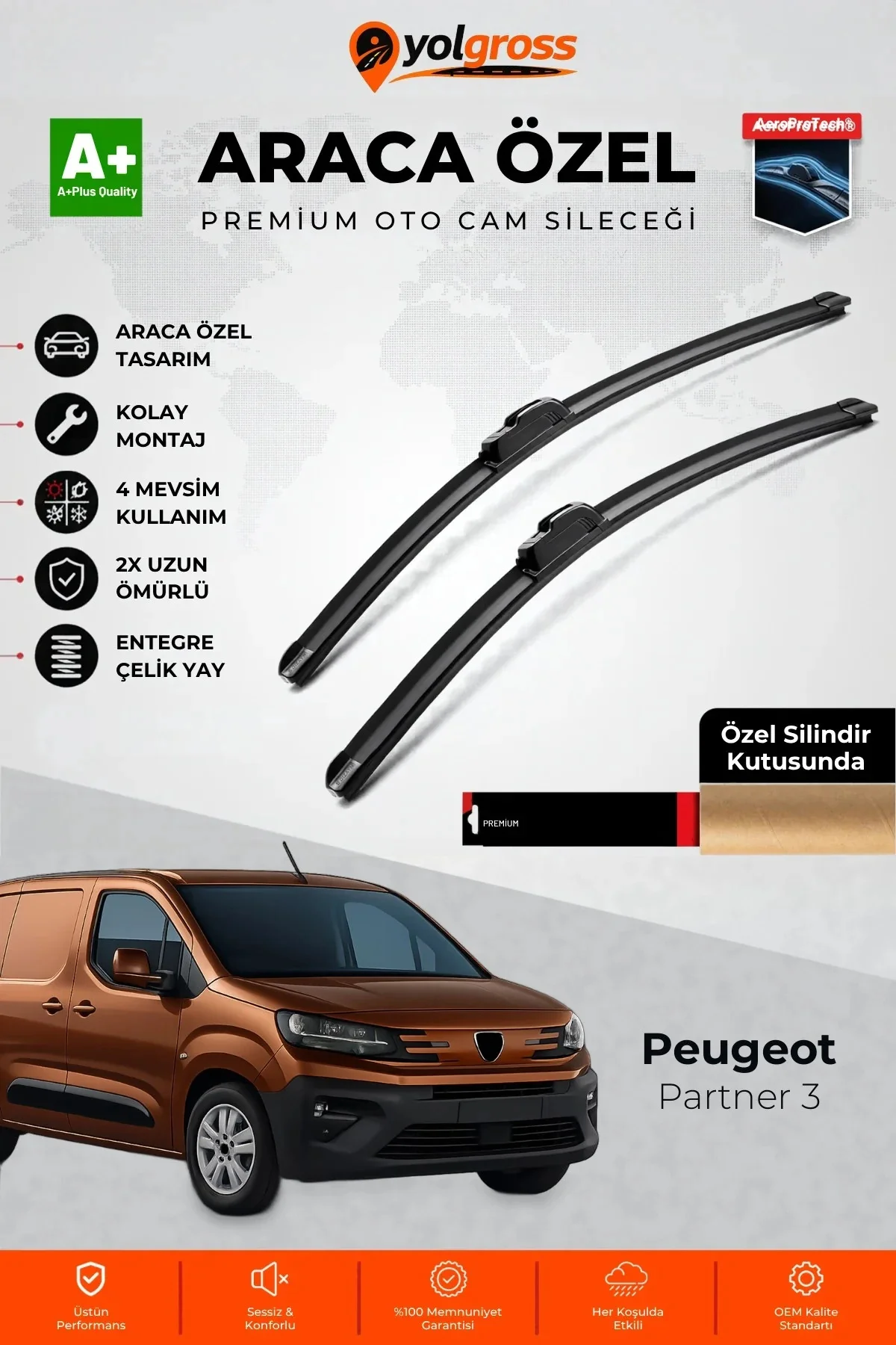 Peugeot Partner 3 Ön Cam Silecek Seti 2018 Üzeri Premium Araca Özel 65-43 Cm A+ Kalite