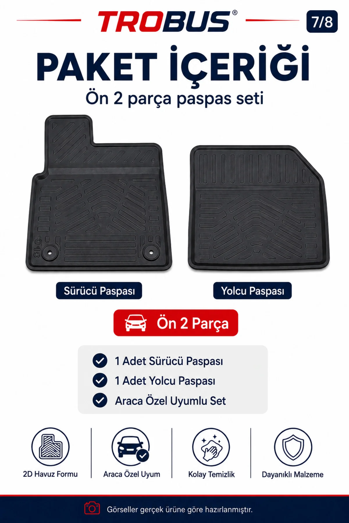 Peugeot Partner Panelvan 2019+ Manuel Vites Araca Özel 2 Parça 2D Havuzlu Paspas