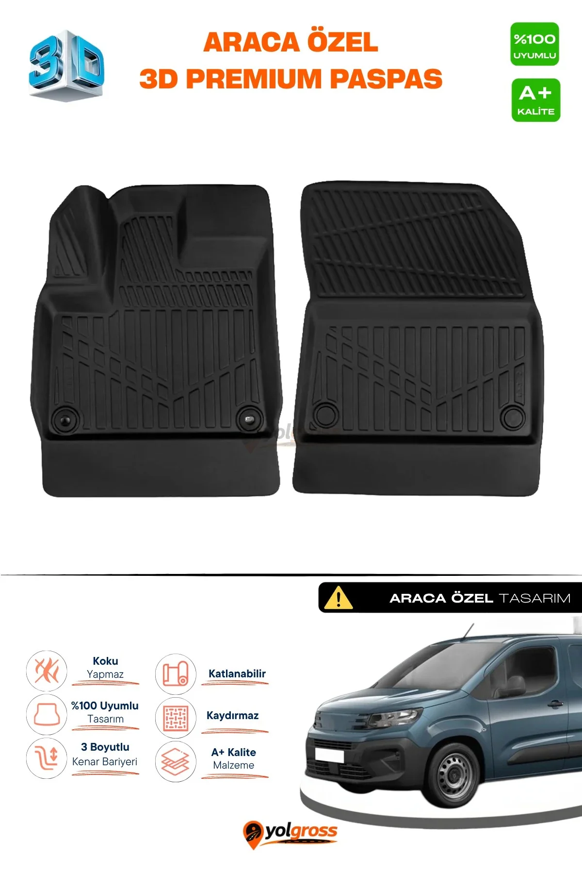 Peugeot Partner Panelvan 3D Pro Havuzlu Paspas Ön 2'li 2019 Üzeri A+ Kalite