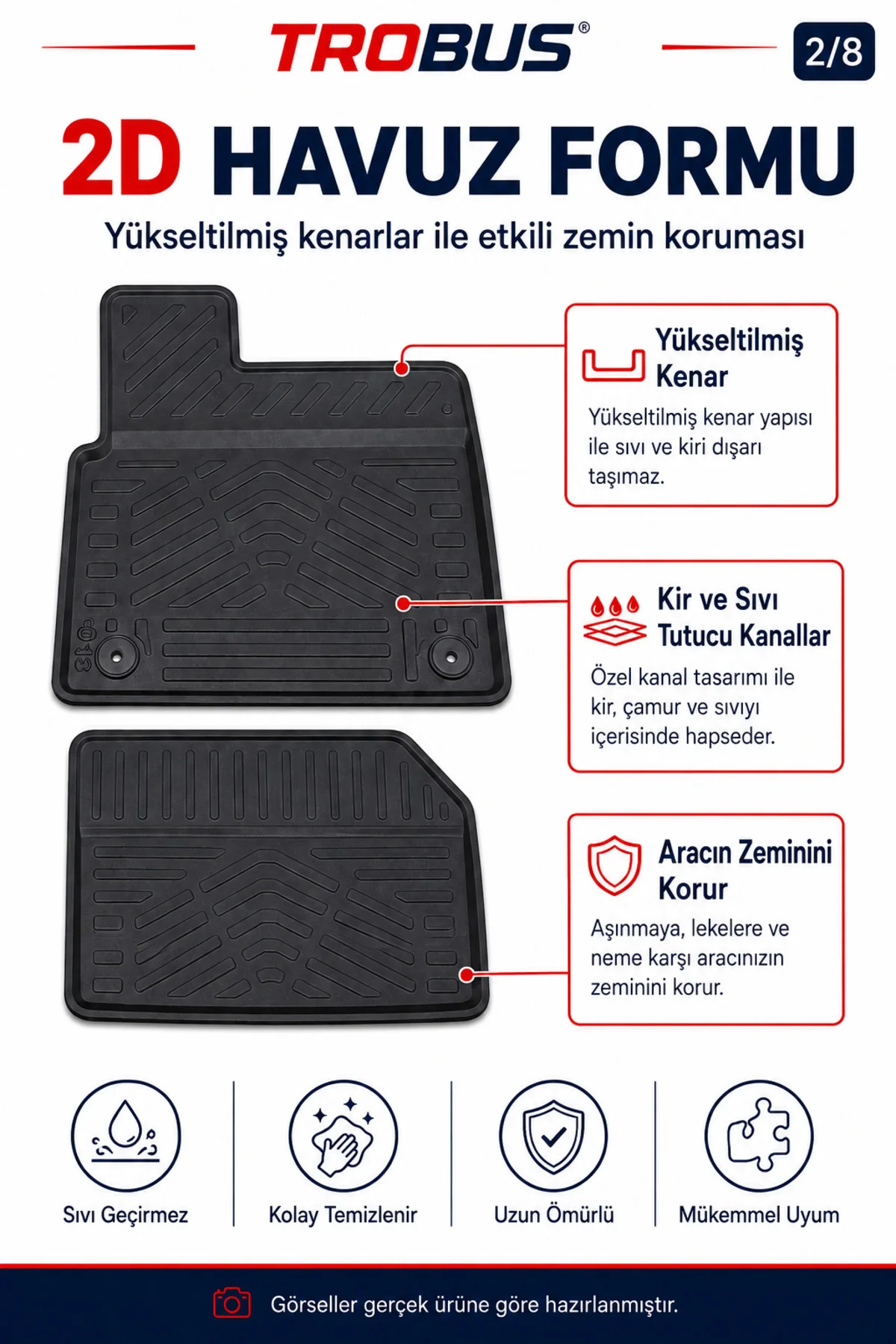 Peugeot Partner Panelvan 2019+ Manuel Vites Araca Özel 2 Parça 2D Havuzlu Paspas
