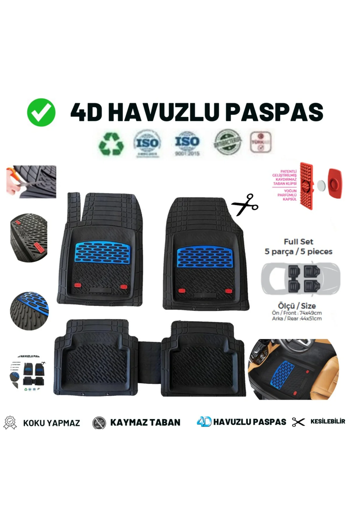 Peugeot Partner Tepe 2014 UYUMLU HAVUZLU ÜNIVERSAL MAXİ PASPAS MAVİ - SİYAH